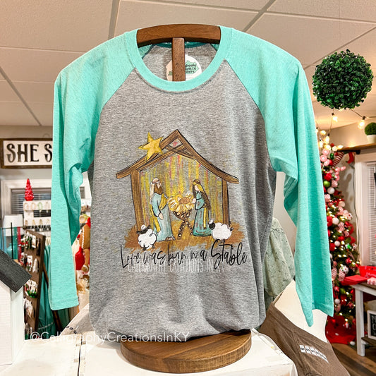 SMALL • Love Was Born In A Stable Raglan - FINAL SALE