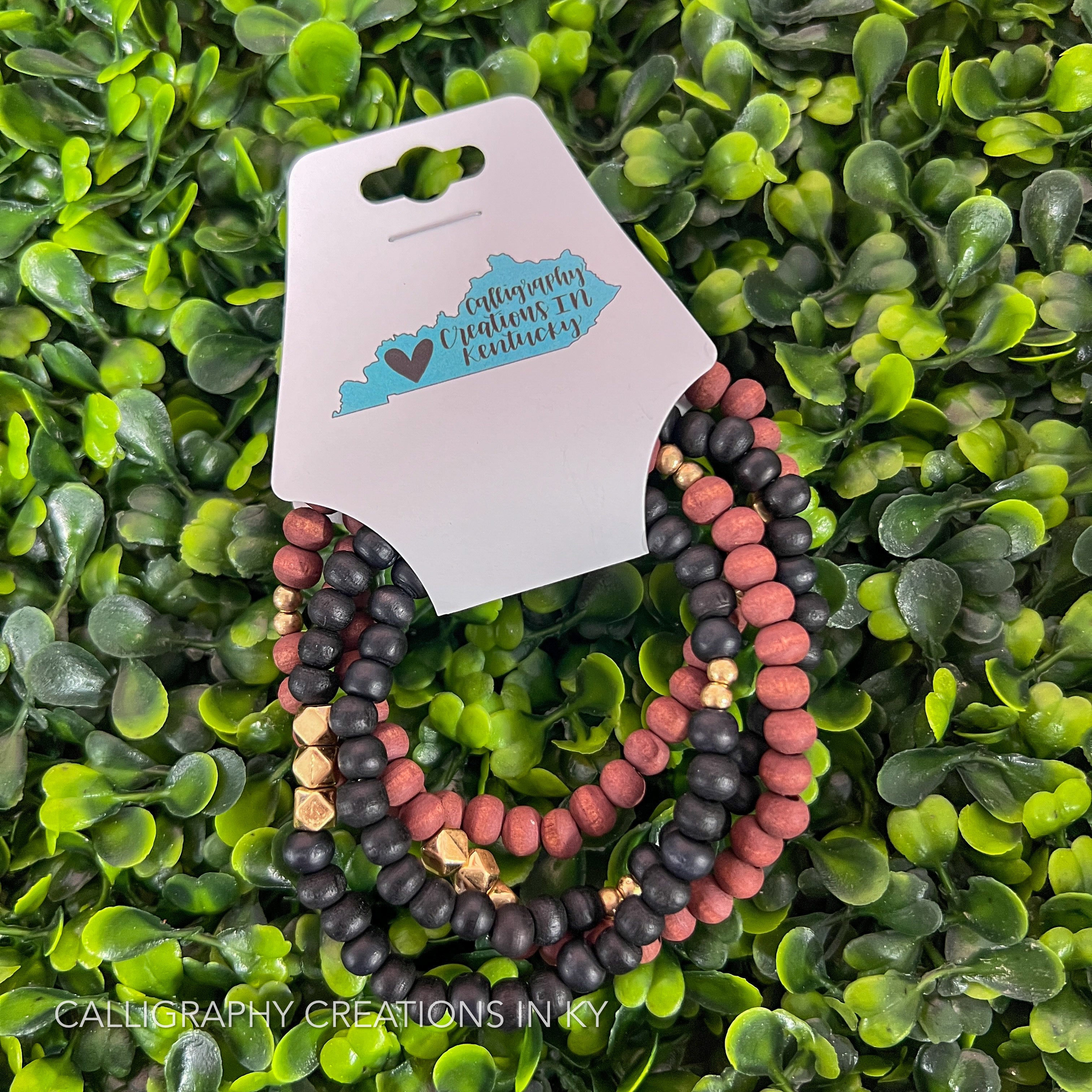 Burgundy/Black Wooden Bracelet Set