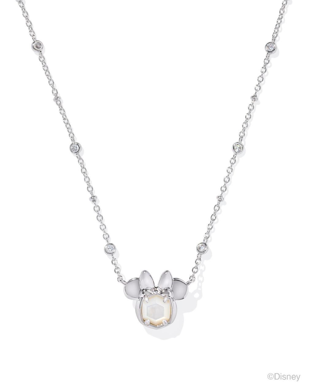 Disney | Kendra Scott Minnie Mouse Short Pendant Necklace - Silver White Pearl