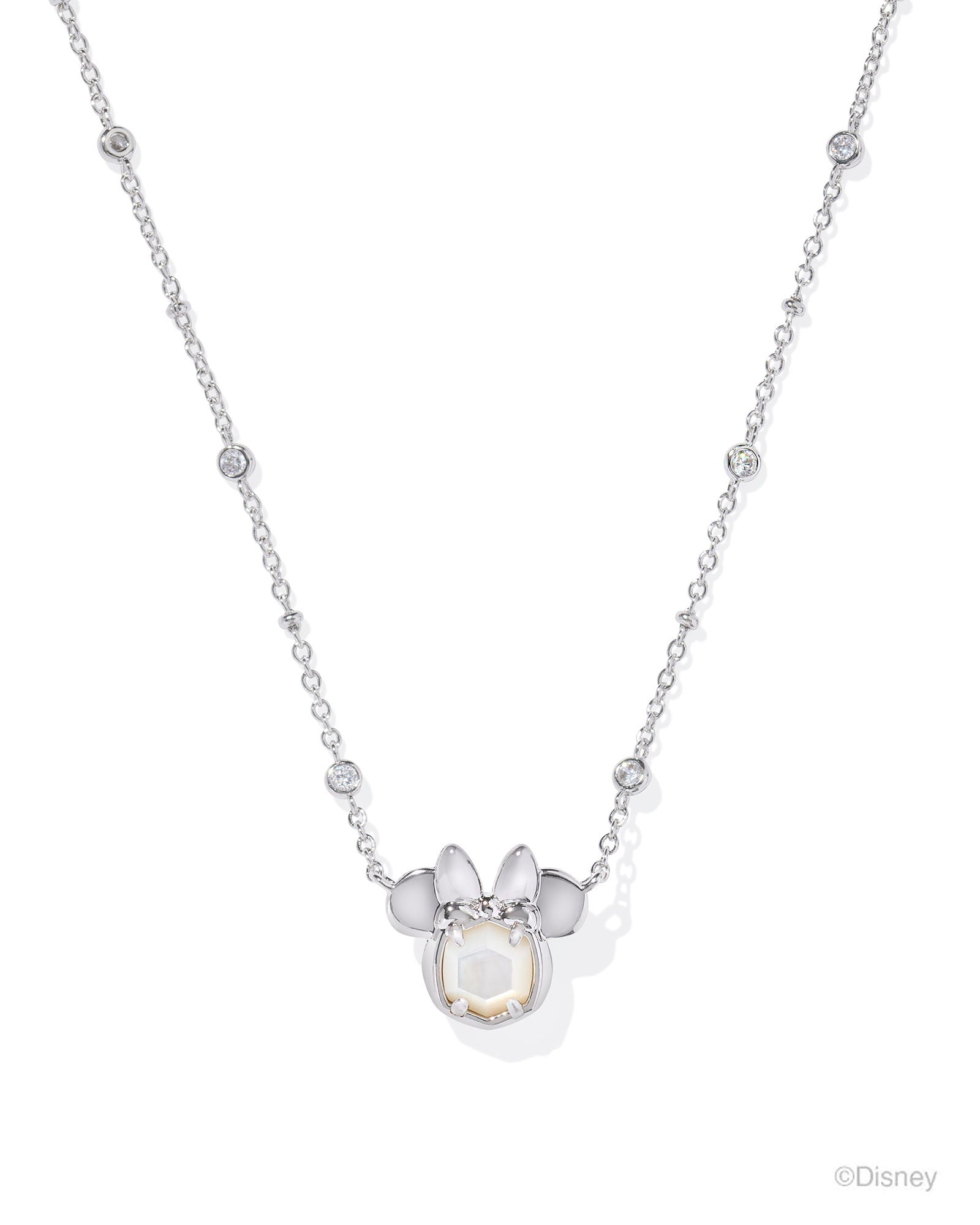 Disney | Kendra Scott Minnie Mouse Short Pendant Necklace - Silver White Pearl