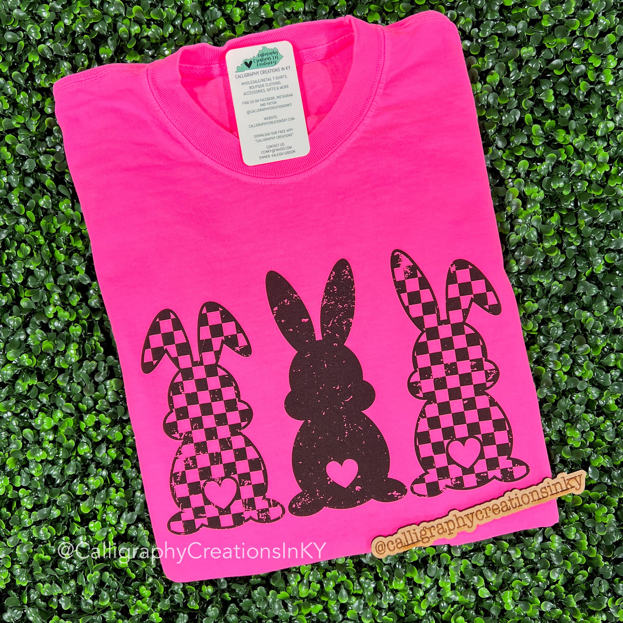 Neon Pink Checkered Bunnies Tee
