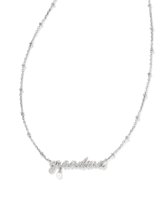 Kendra Scott Grandma Script Pendant Necklace - Rhodium White Pearl