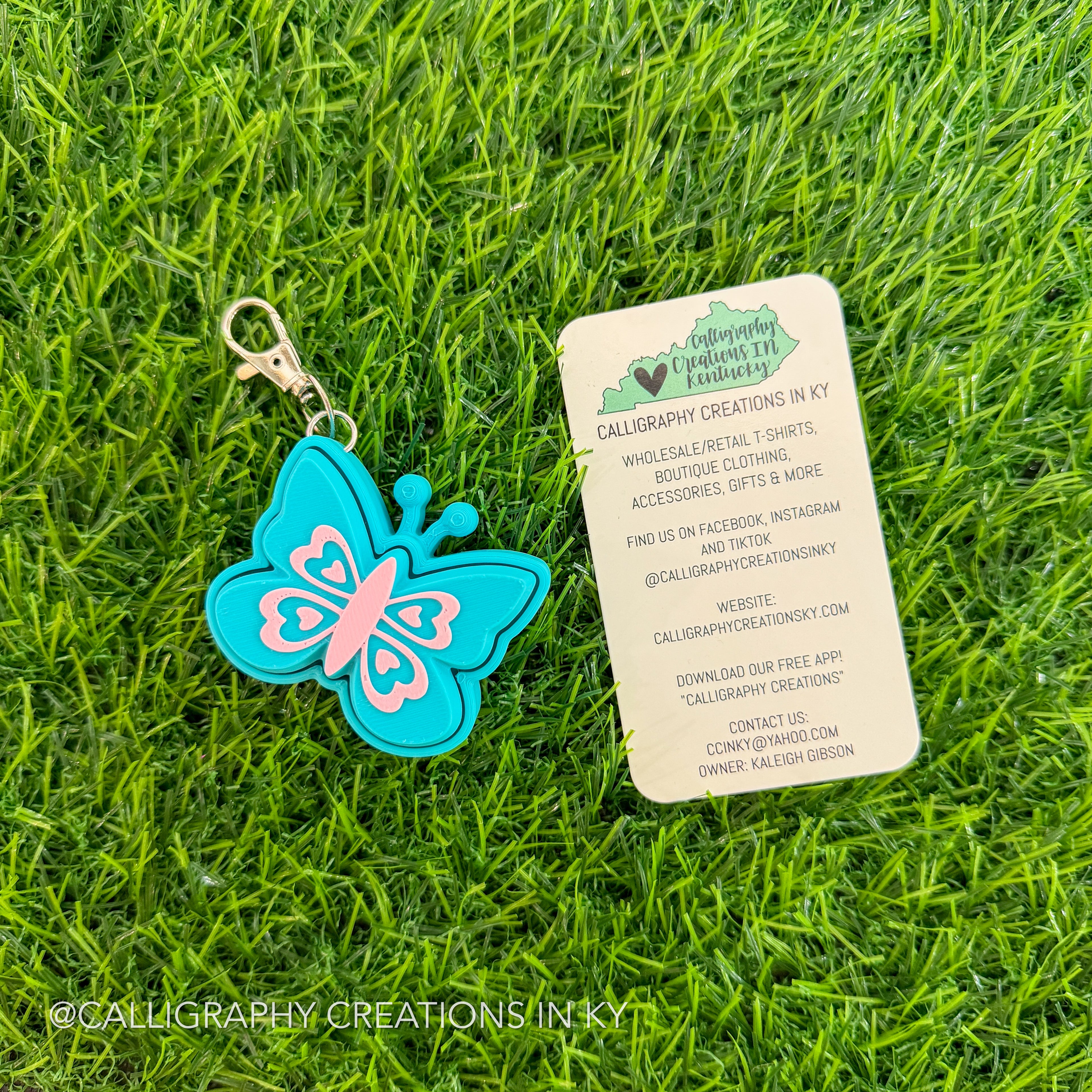 Turquoise/Pink Butterfly Fidget Clicker Keychain