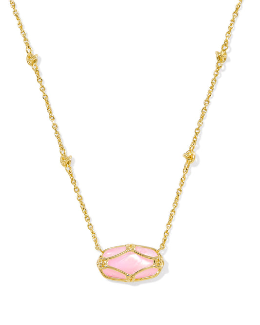 Kendra Scott Elisa Lattice Frame Short Pendant Necklace - Gold Blush Ivory Mother Of Pearl
