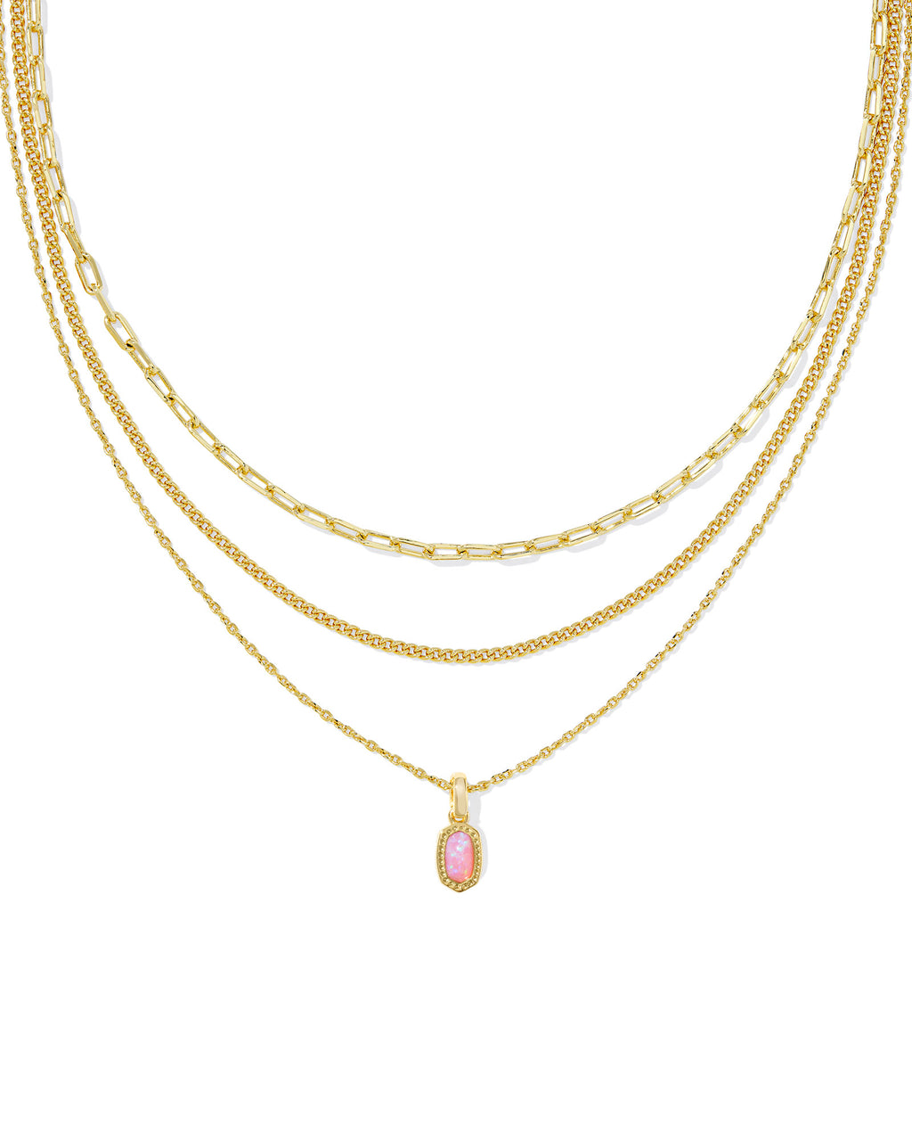 Kendra Scott Mini Elisa Triple Strand Necklace - Gold Carnation Kyocera Opal