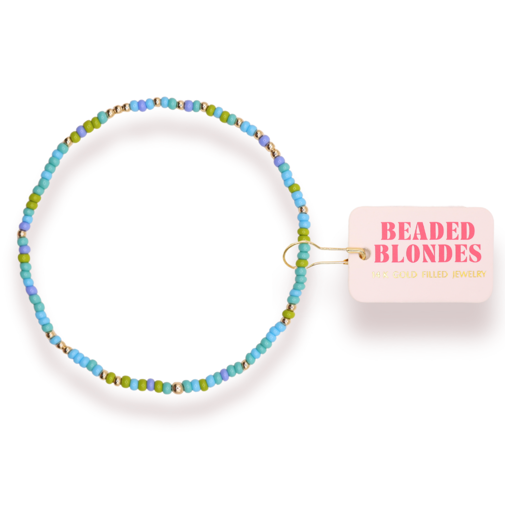Blues & Green Sprinkle Bracelet: Standard 6.75 inch | Beaded Blondes