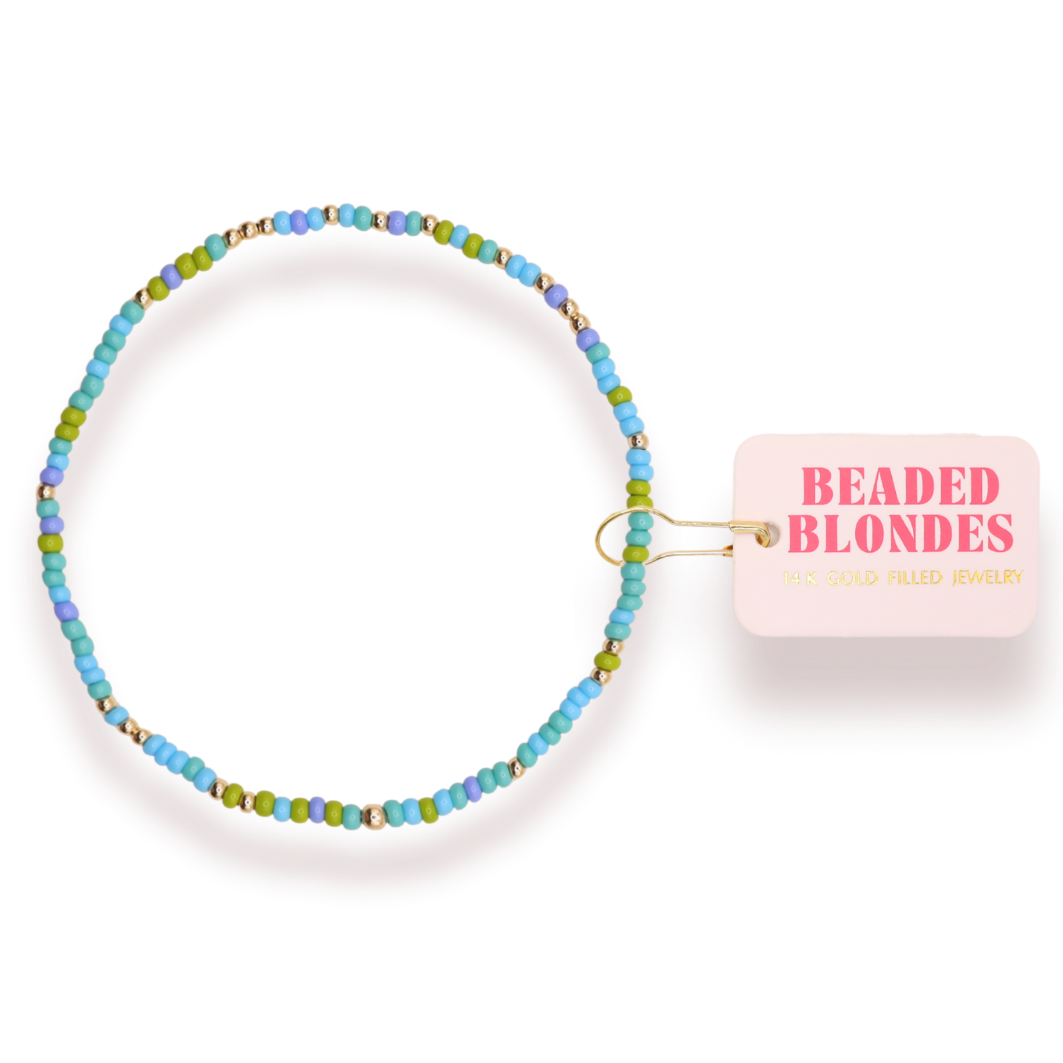 Blues & Green Sprinkle Bracelet: Standard 6.75 inch | Beaded Blondes