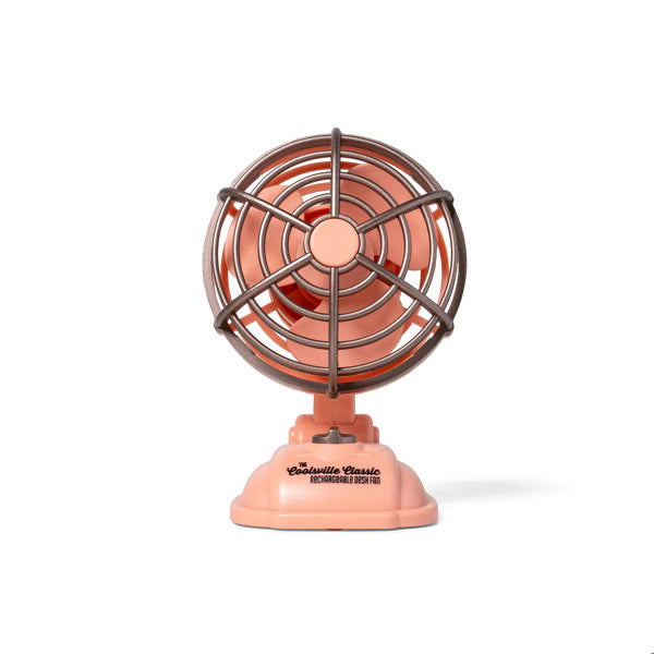Small pink retro fan on a white background