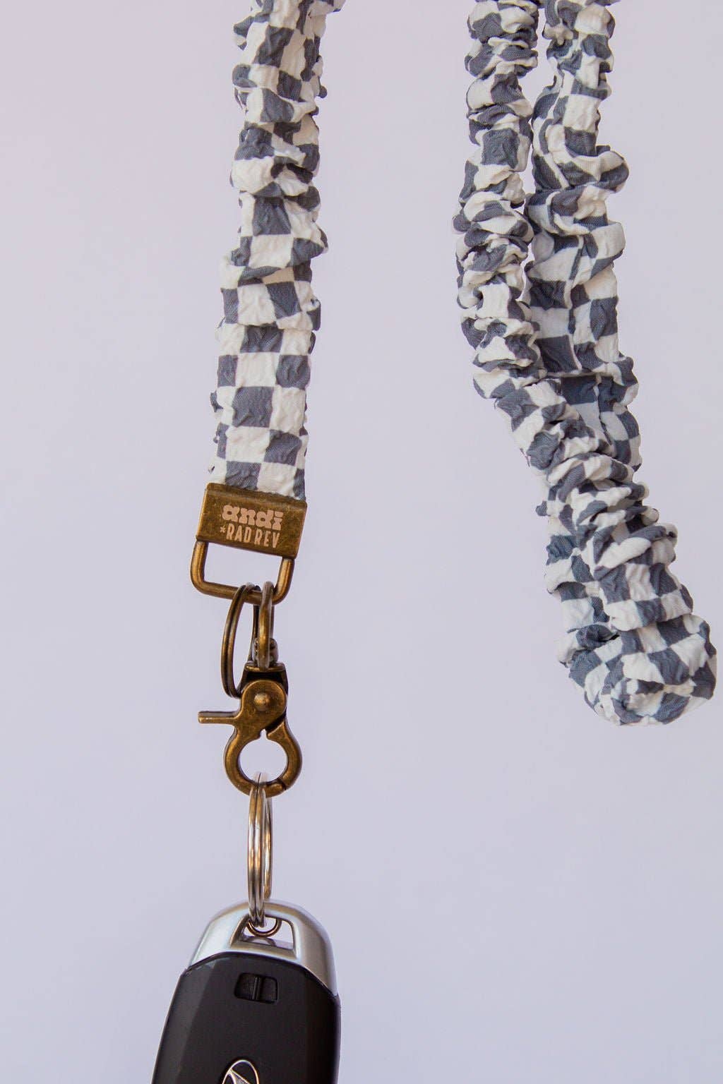 Andi x Rad Rev Grey Checkered Scrunchie Lanyard