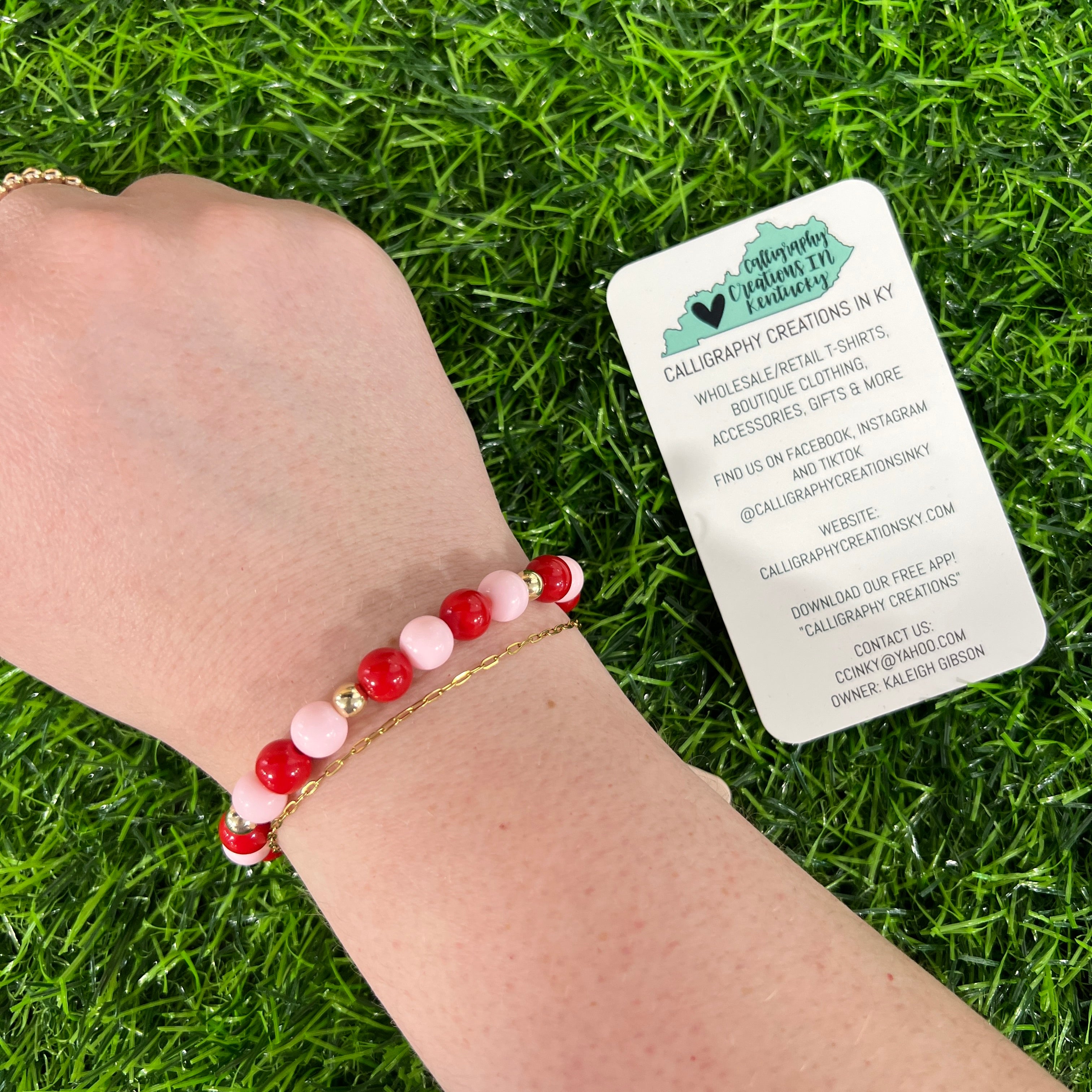 Red/Light Pink Bubble Beaded Blondes Bracelet