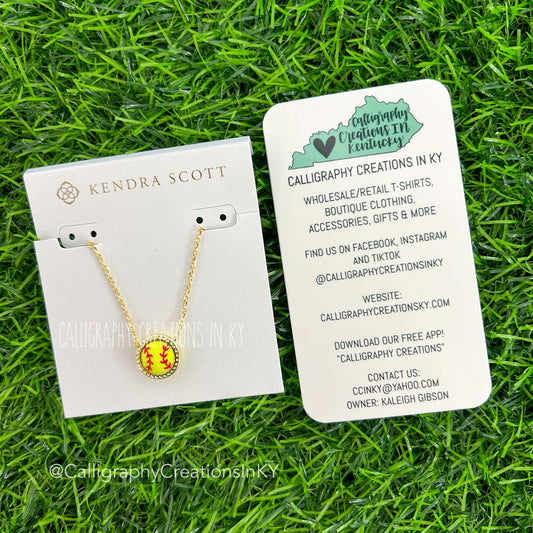 Kendra Scott Softball Short Pendant Necklace - Gold Chartreuse Magnesite