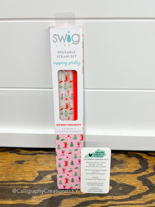Howdy Holidays + Red Glitter Swig Reusable Straw Set FINAL SALE