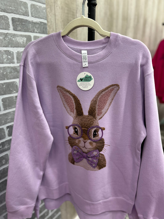 Purple Faux Embroidery Bunny Sweatshirt FINAL SALE