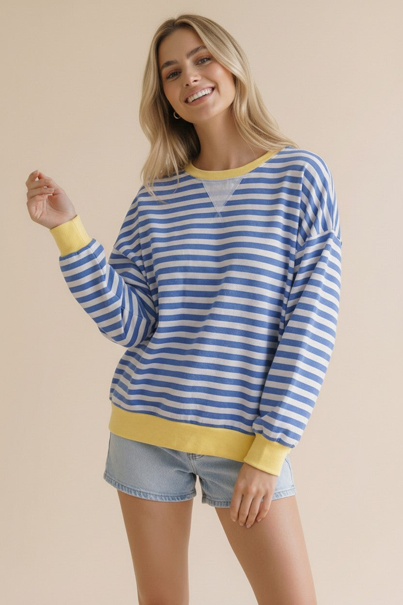 Blue/Yellow Stripe French Terry Top
