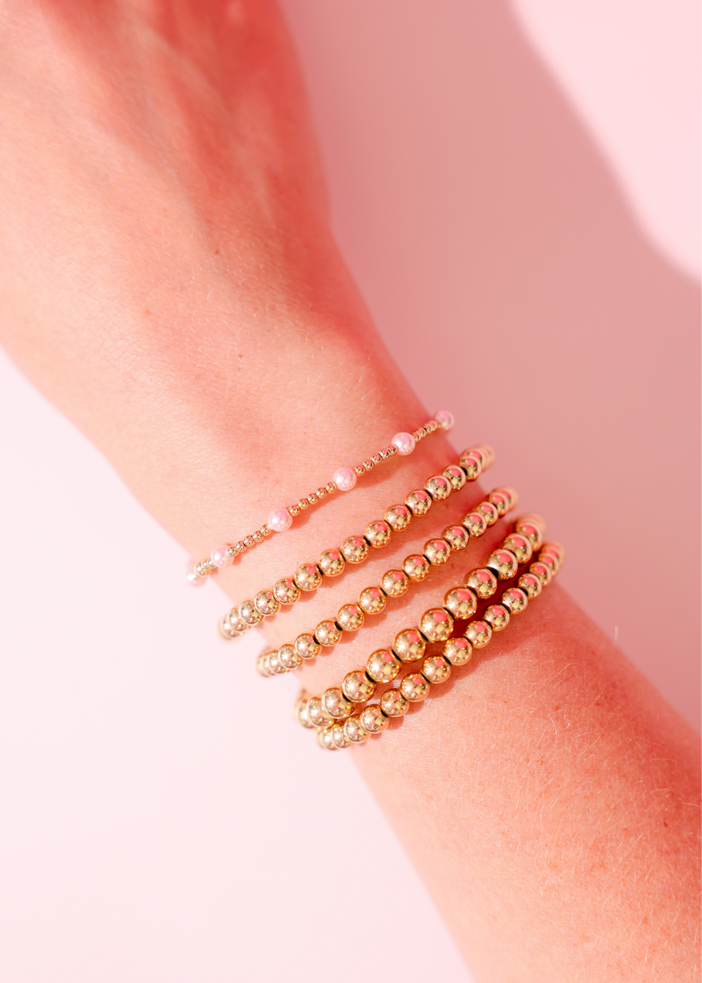 Pink June Pearl Bracelet in Gold: Standard 6.75 inch | Beaded Blondes