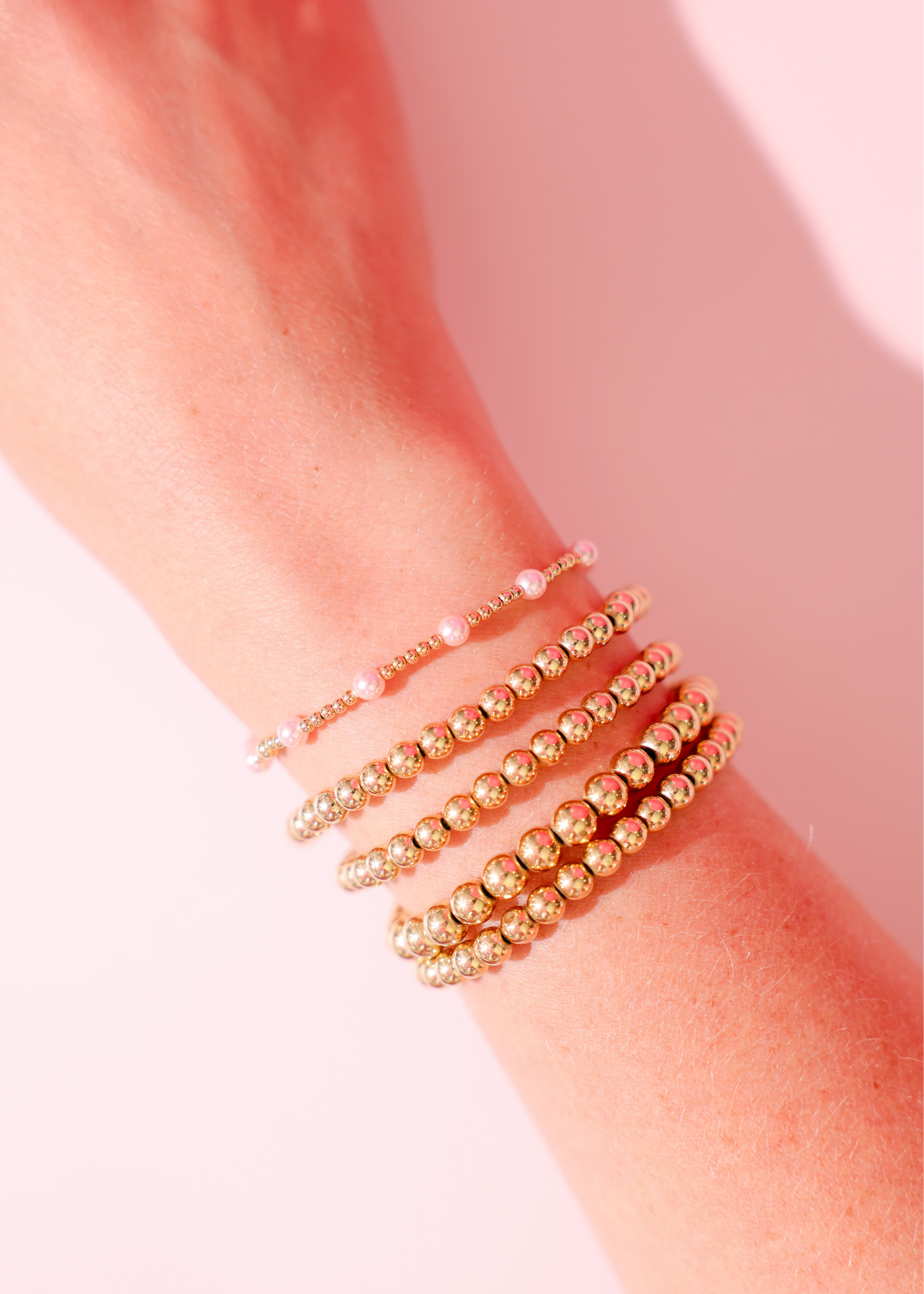 Pink June Pearl Bracelet in Gold: Standard 6.75 inch | Beaded Blondes