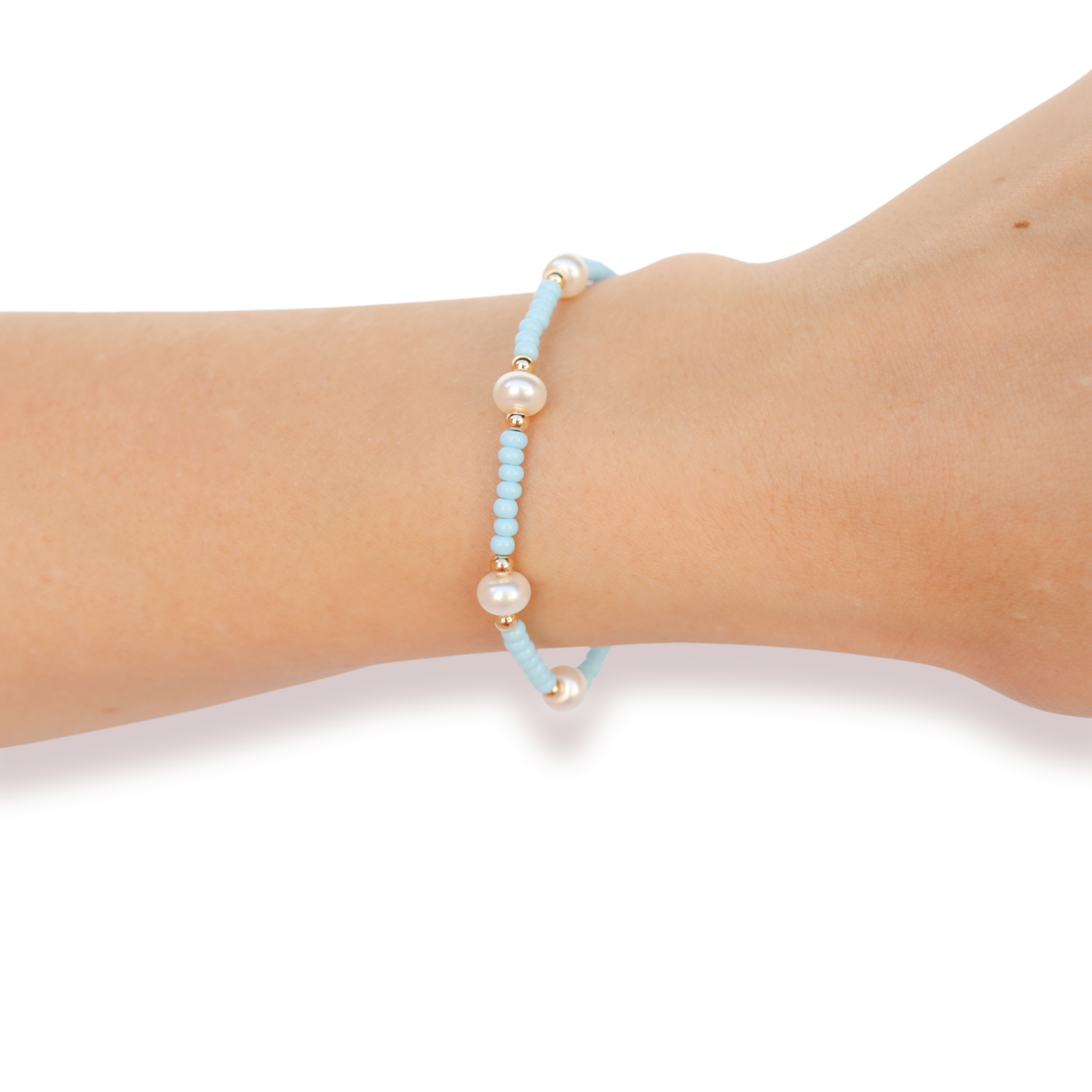 Pastel Blue Beaded Blondes  Pearl Bracelet: Standard 6.75 inch