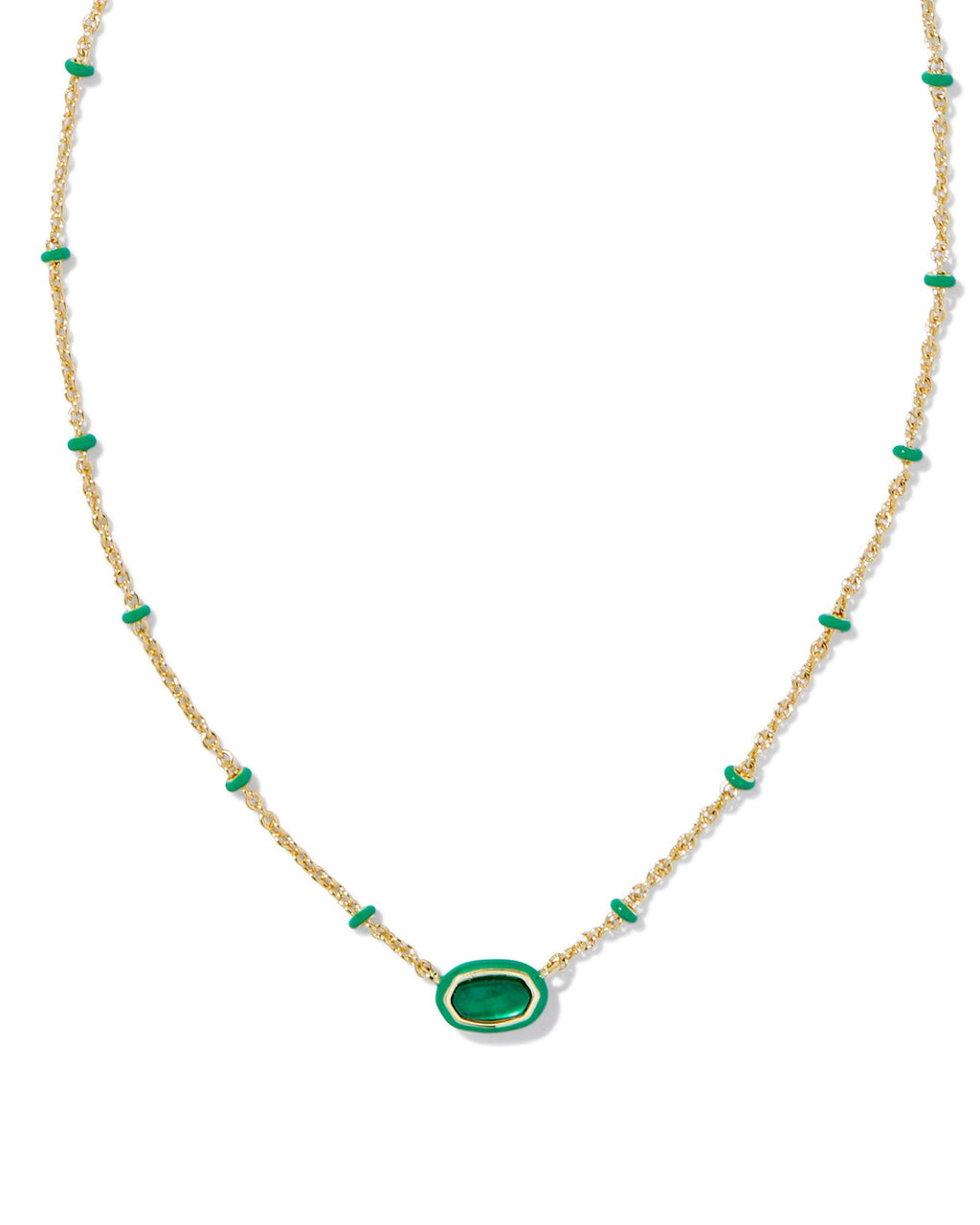 Kendra Scott Mini Elisa Enamel Frame Short Pendant Necklace - Gold Emerald Illusion