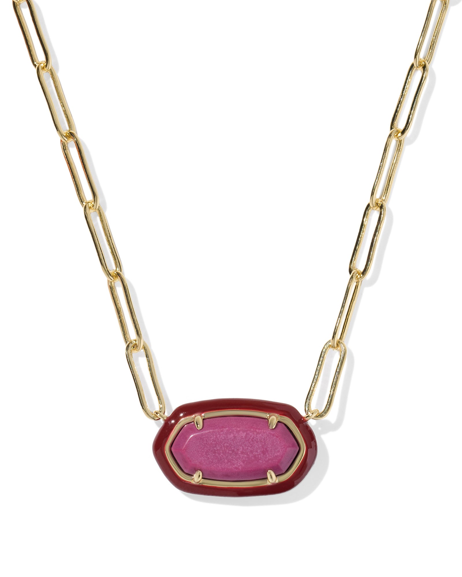 Kendra Scott Elisa Enamel Frame Paperclip Necklace - Gold Maroon Magnesite