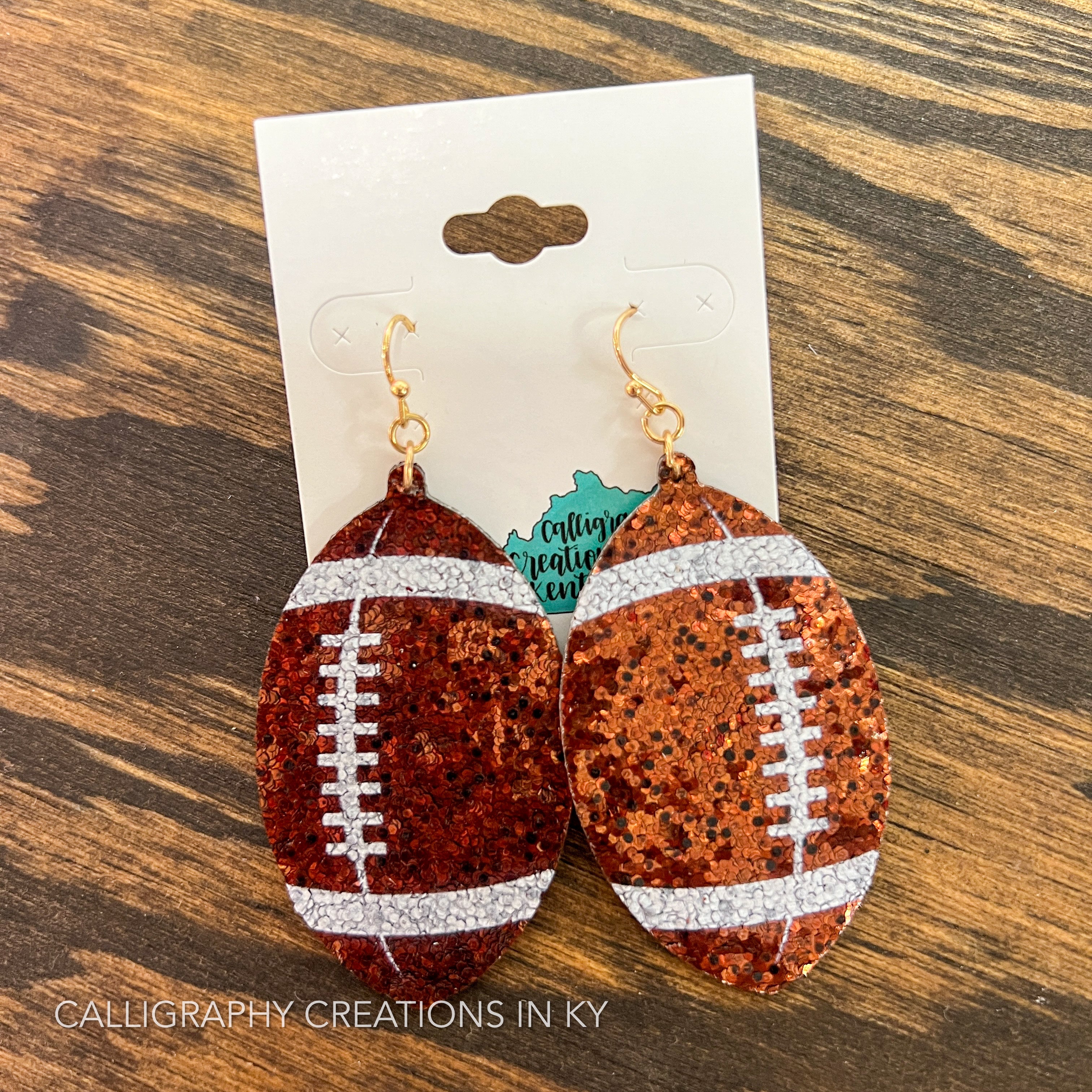 Brown Glitter Football Earrings