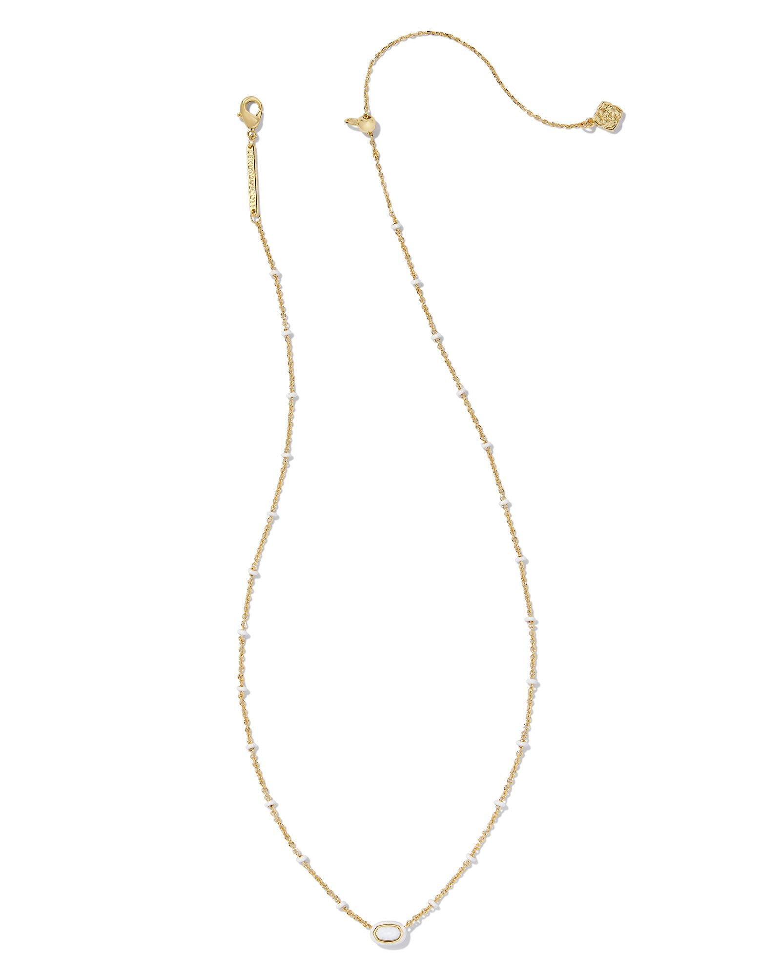 Kendra Scott Mini Elisa Enamel Frame Short Pendant Necklace - Gold White Mother Of Pearl