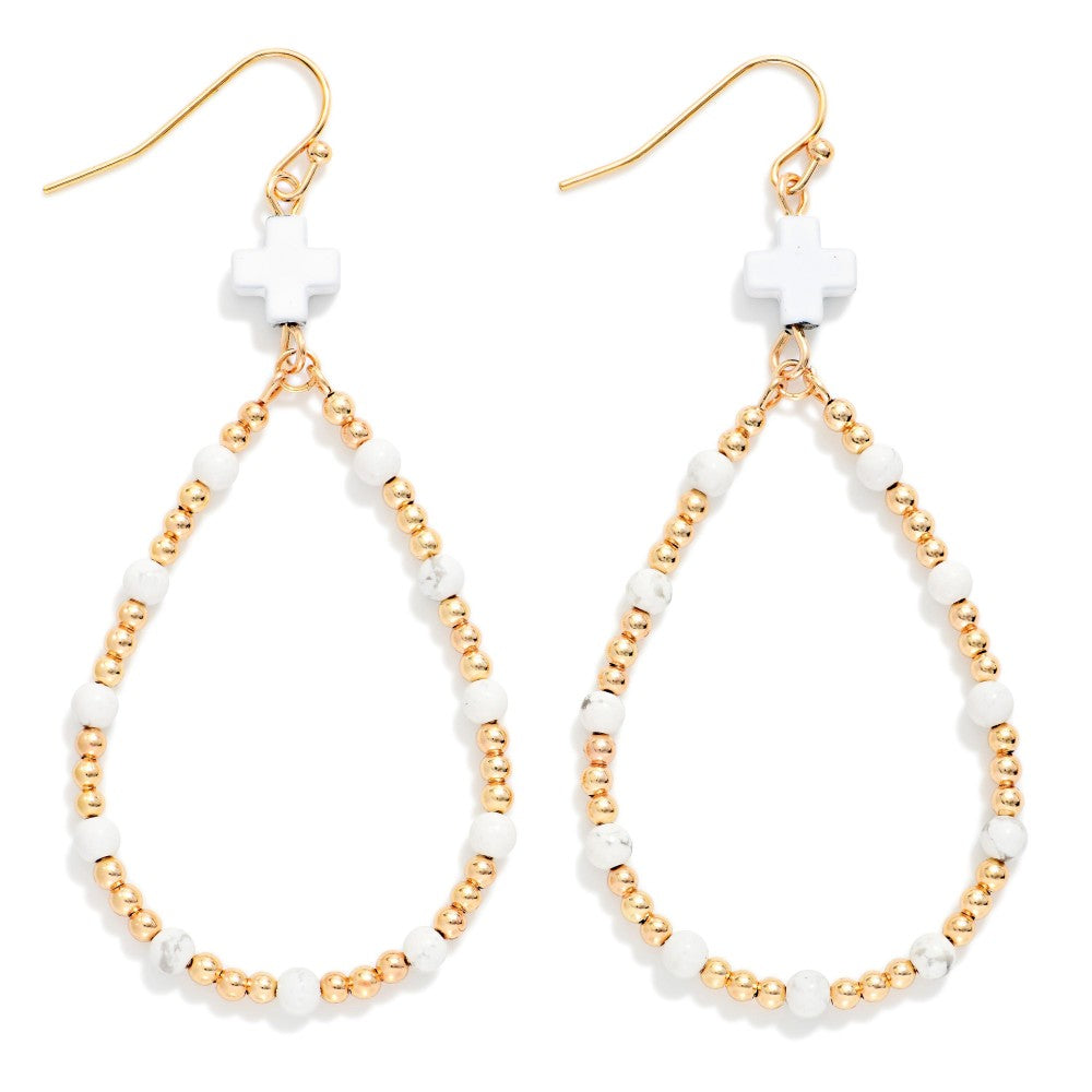 White Marble | Cross Teardrop Earrings