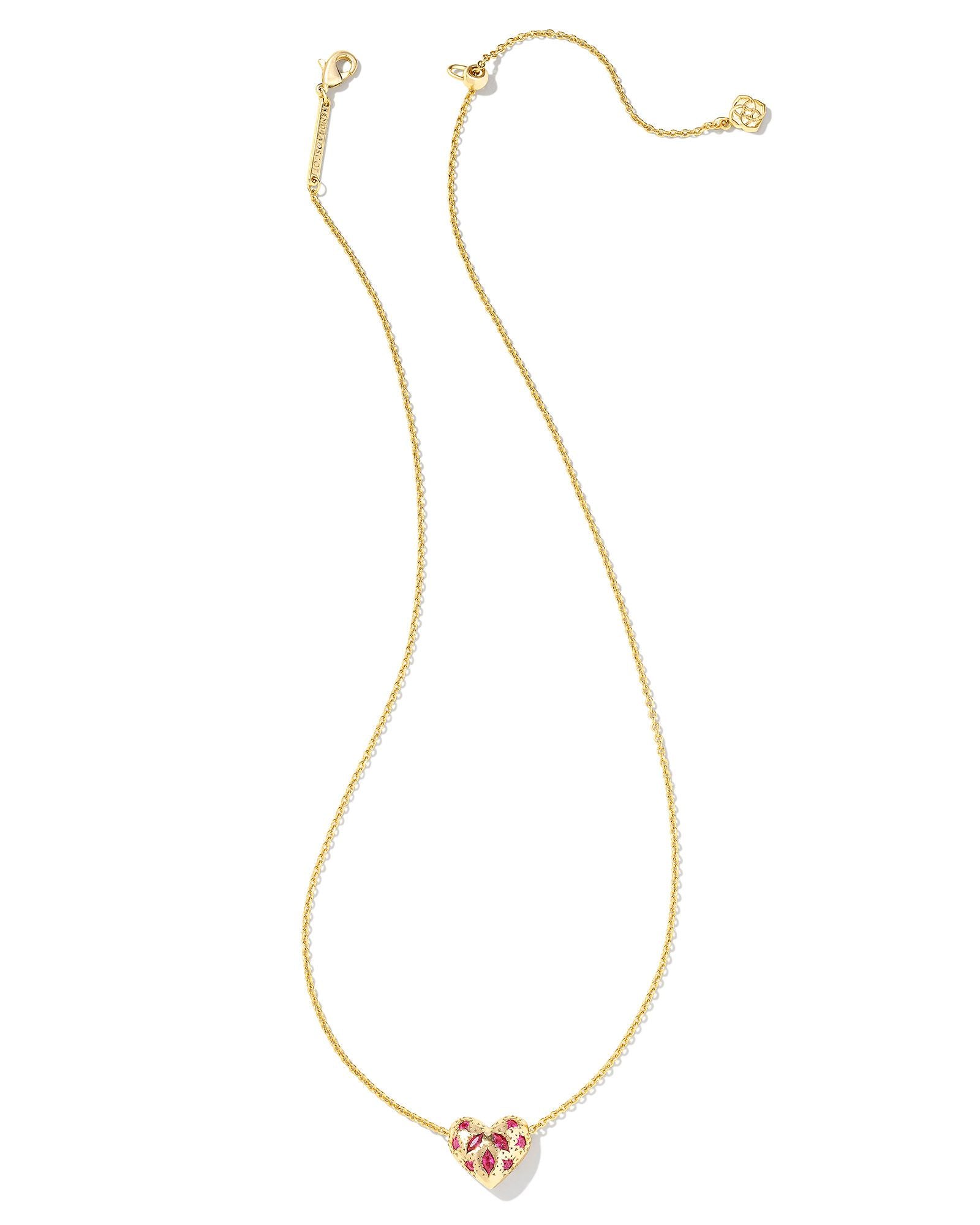 Kendra Scott Holland Heart Short Pendant Necklace - Gold Pink Crystal
