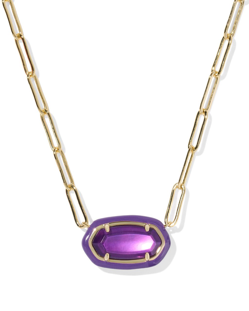 Kendra Scott Elisa Enamel Frame Paperclip Necklace - Gold Purple Mother Of Pearl