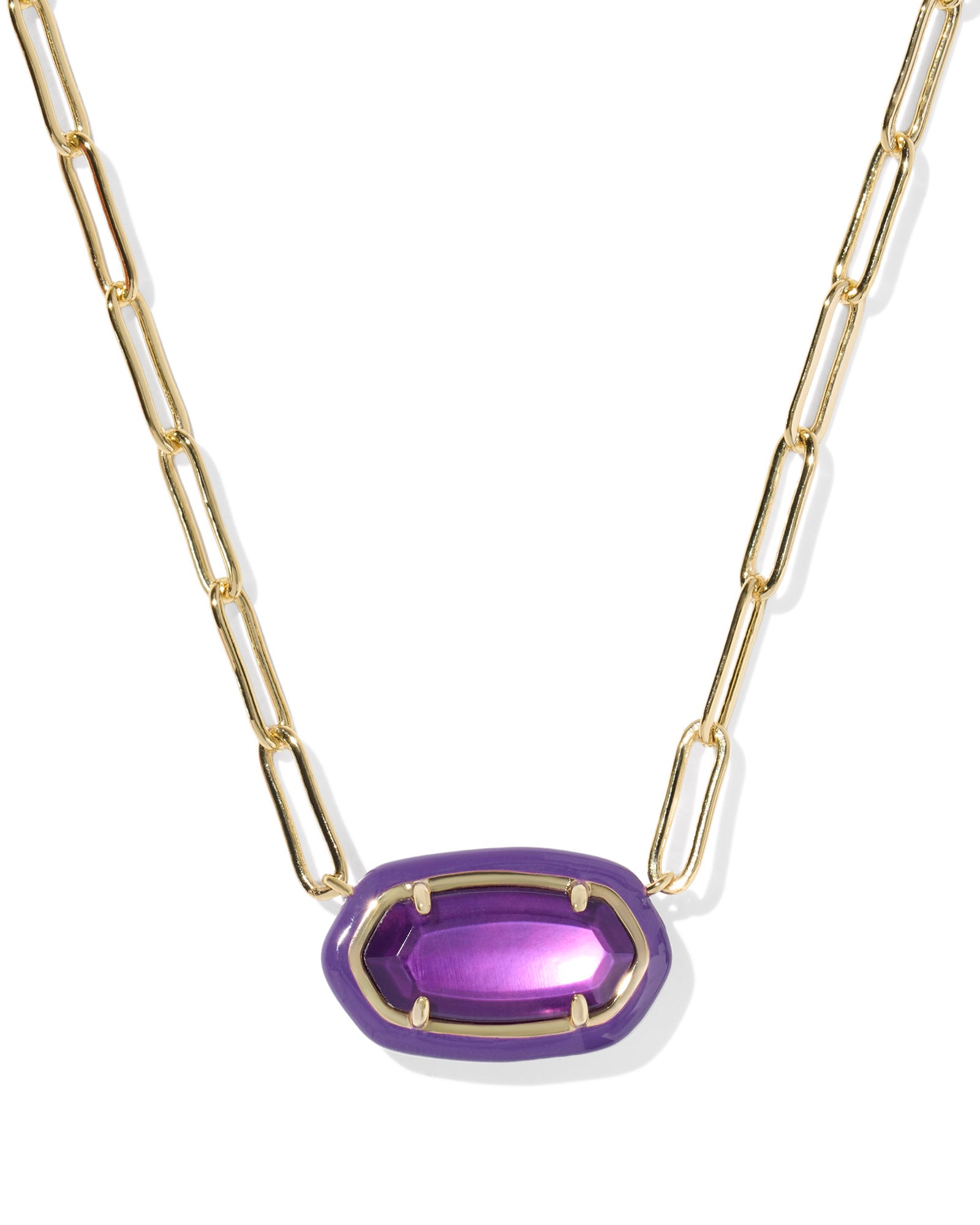 Kendra Scott Elisa Enamel Frame Paperclip Necklace - Gold Purple Mother Of Pearl