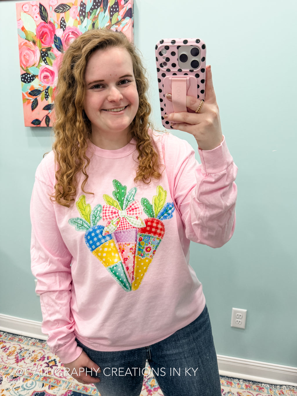 Faux Patchwork Carrots LS CC Tee