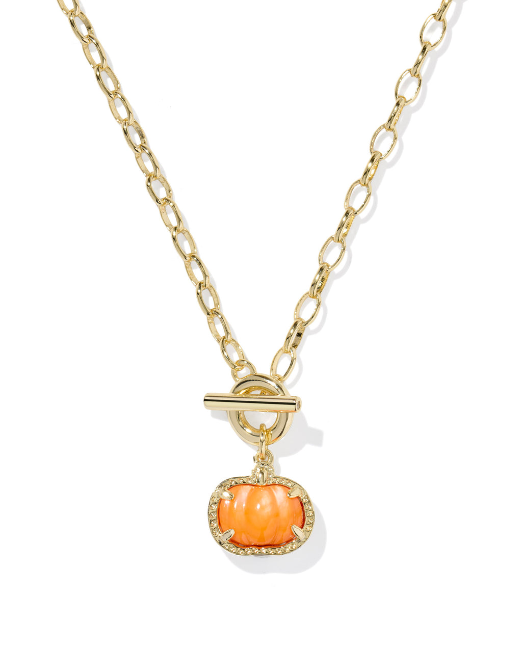 Kendra Scott Pumpkin Link And Chain Necklace - Gold Orange Mother Of Pearl