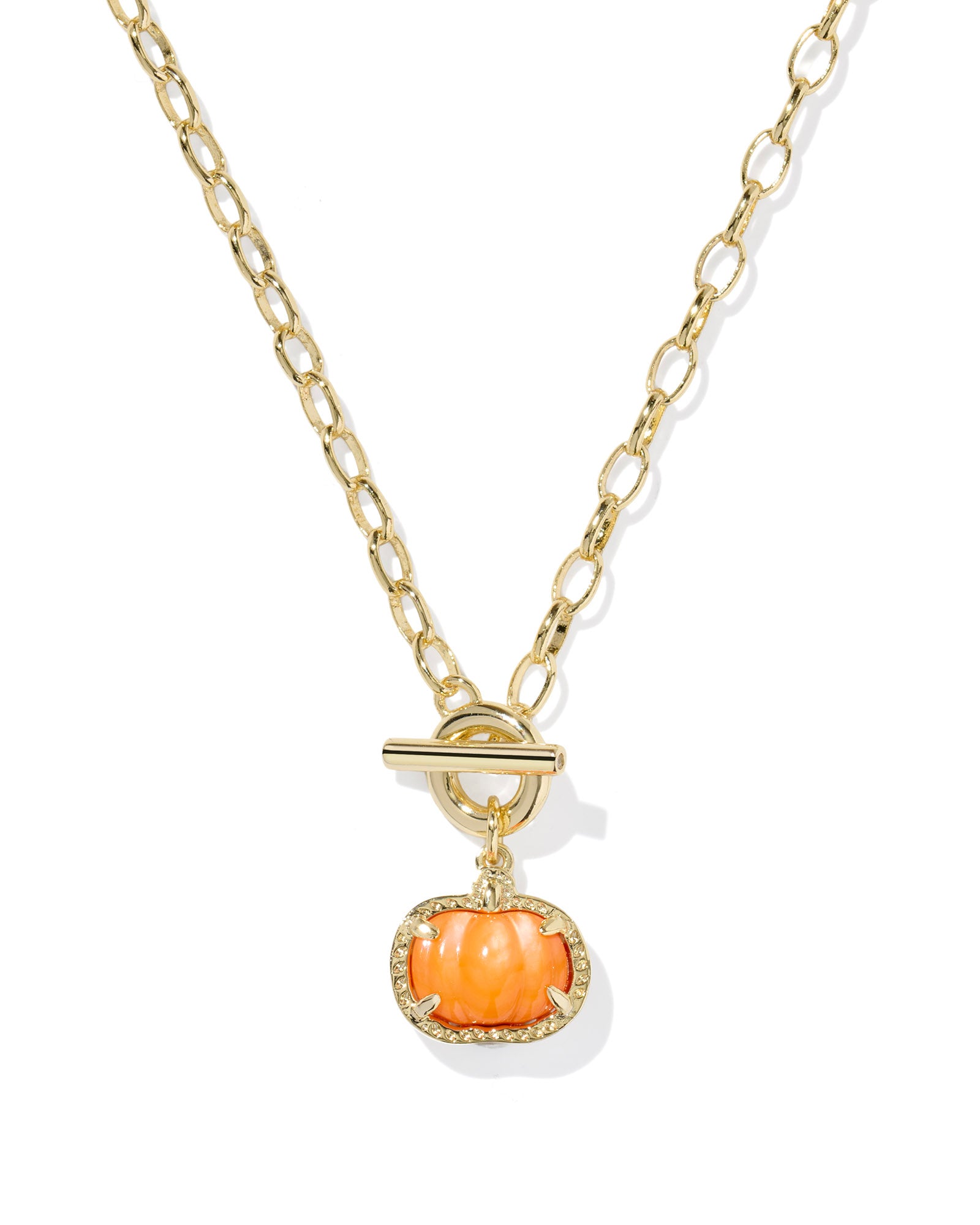 Kendra Scott Pumpkin Link And Chain Necklace - Gold Orange Mother Of Pearl