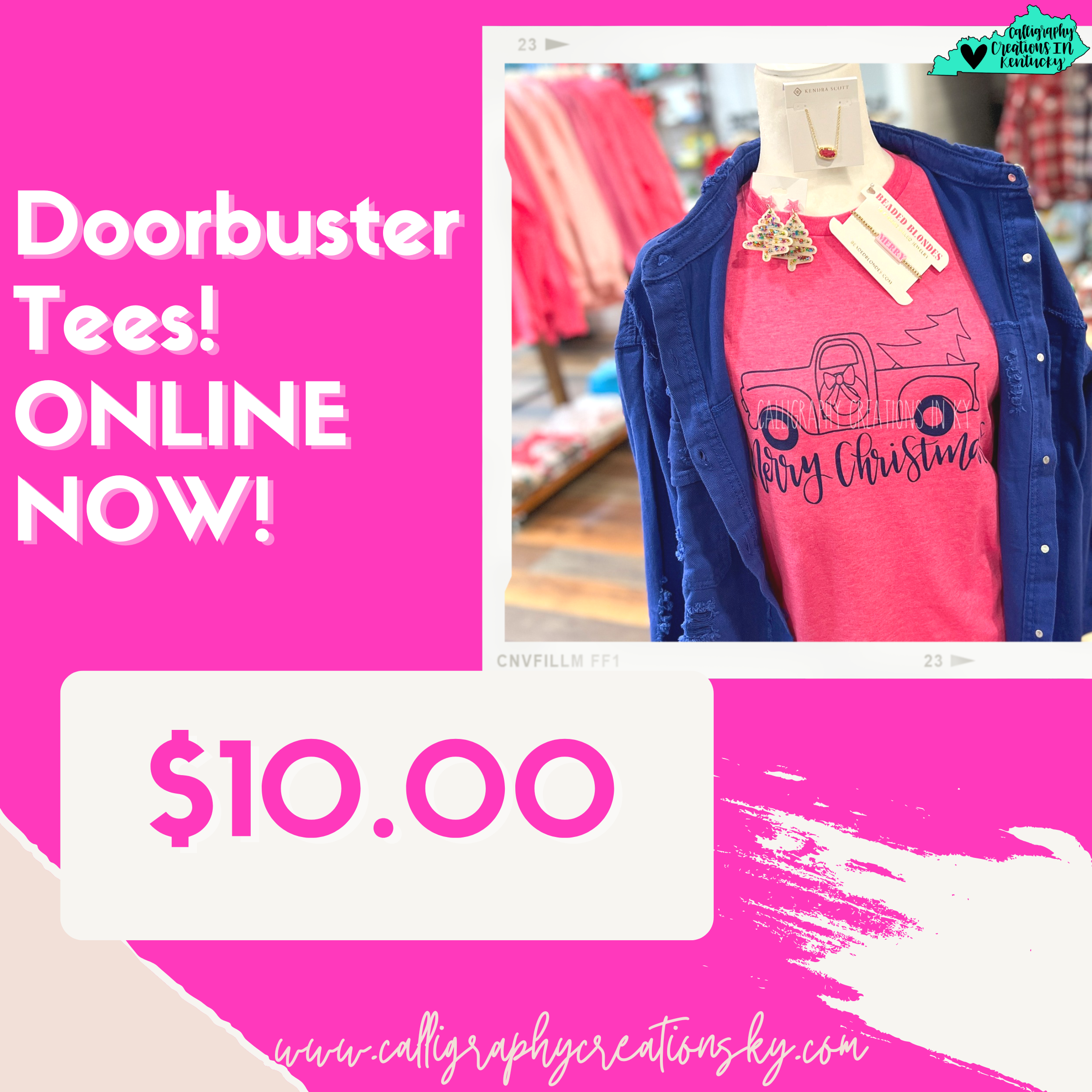 $1 Pink Merry Christmas Truck Tee • FINAL SALE