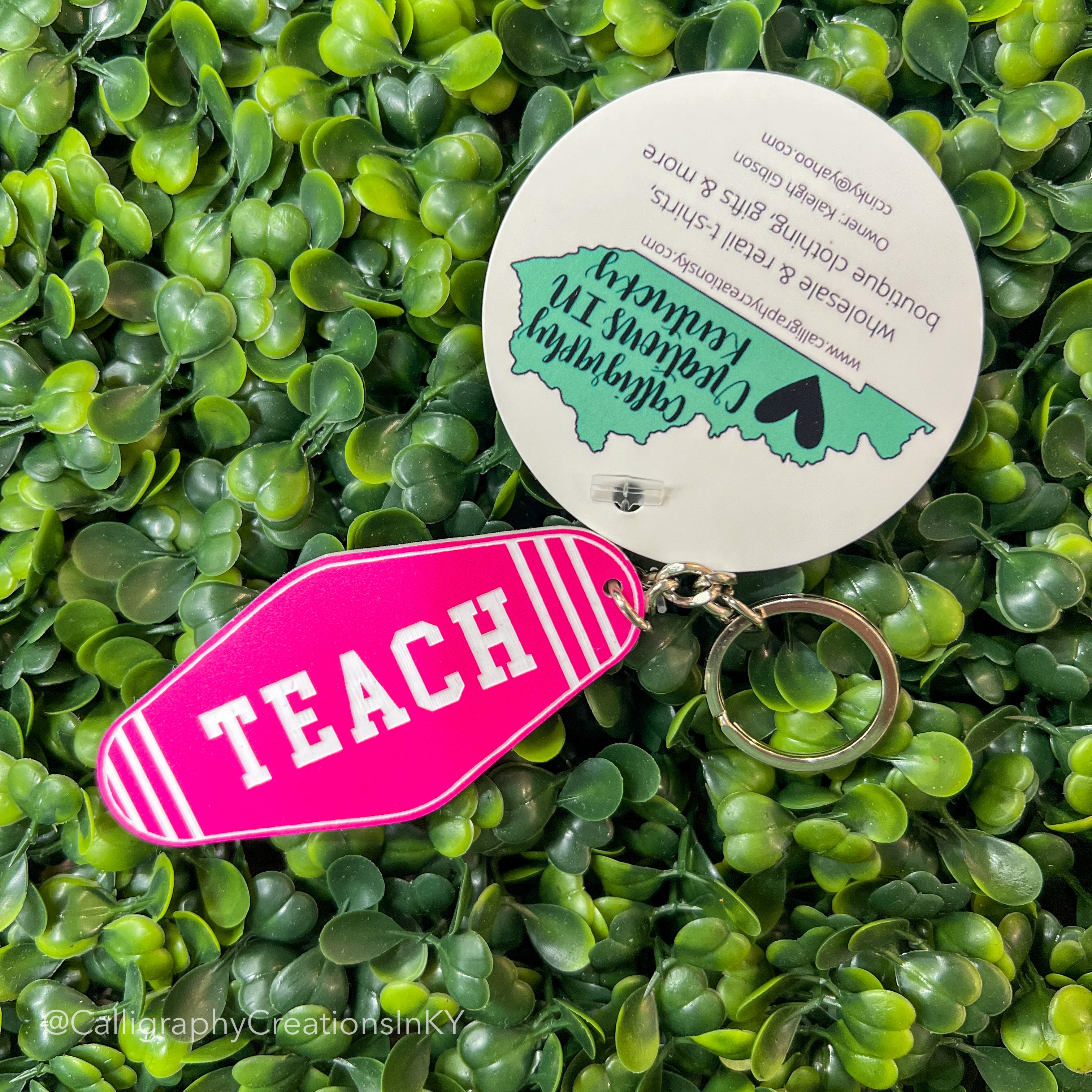 Pink/White Teach Keychain