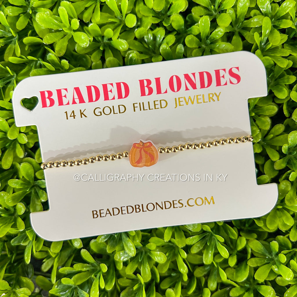Gold Pumpkin Bracelet: Standard 6.75 inch | Beaded Blondes