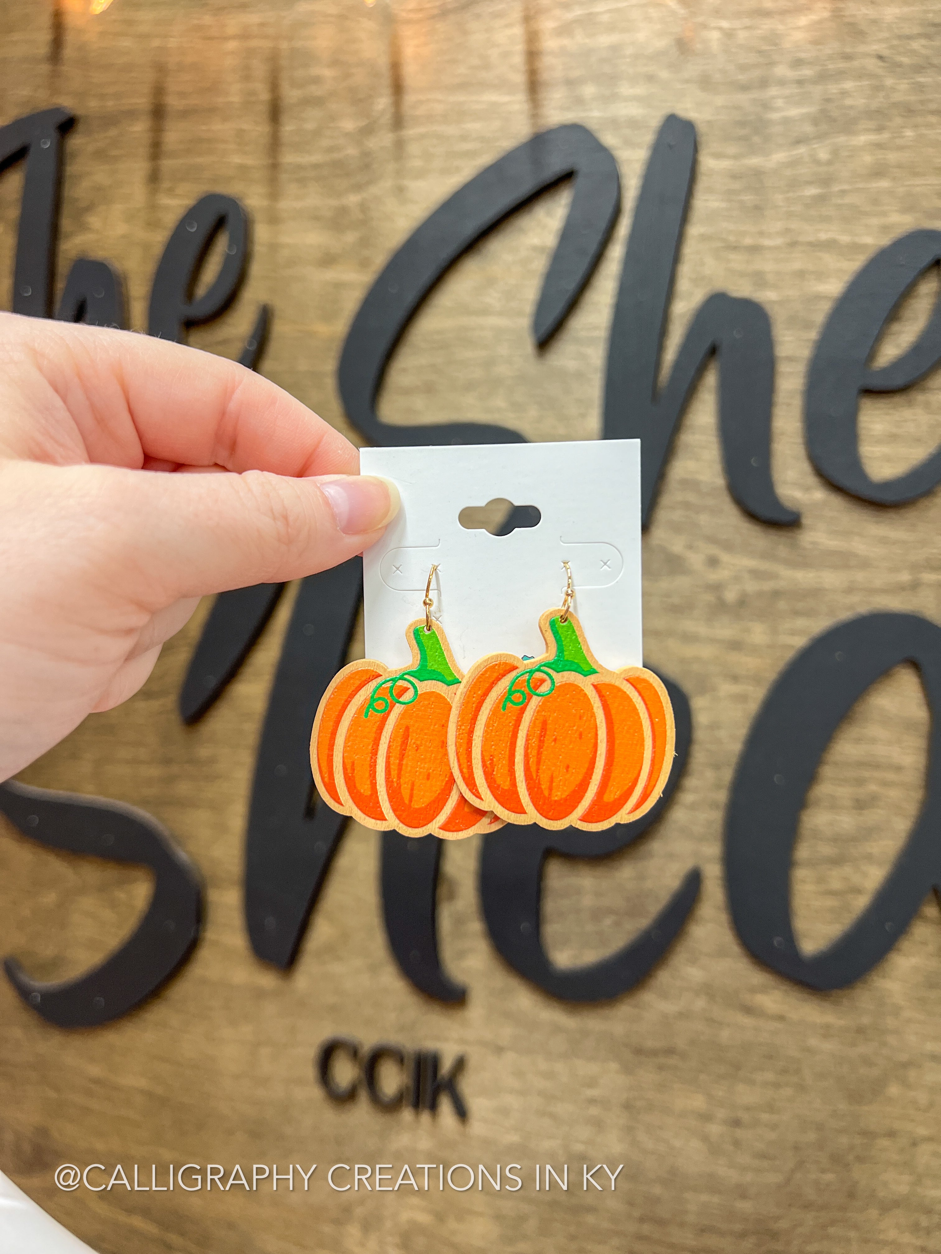Wooden Pumpkin Dangle Earrings