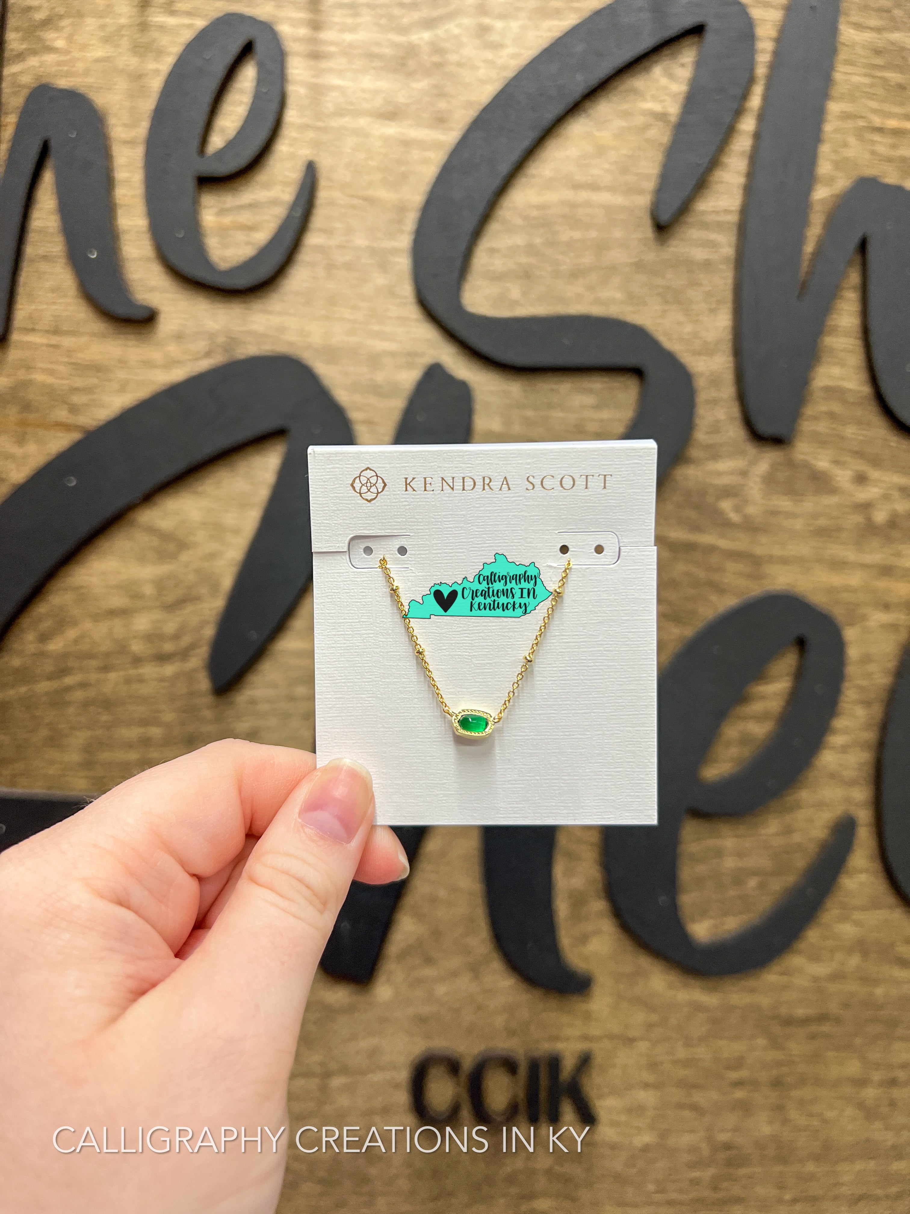 Kendra Scott Mini Elisa Satellite Short Pendant Necklace - Gold Emerald Cats Eye