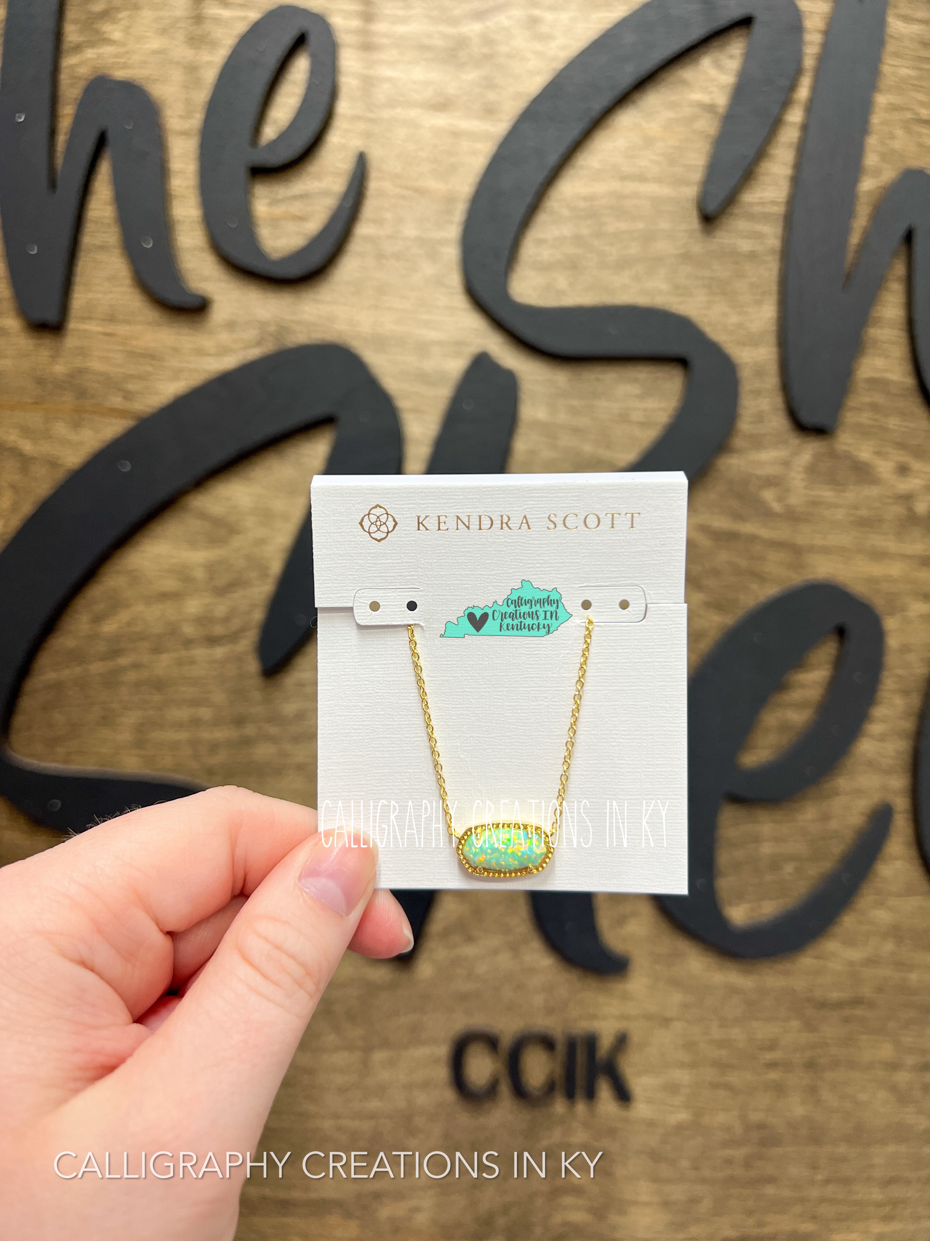 Kendra Scott Elisa Pendant Necklace - Gold Green Kyocera Opal