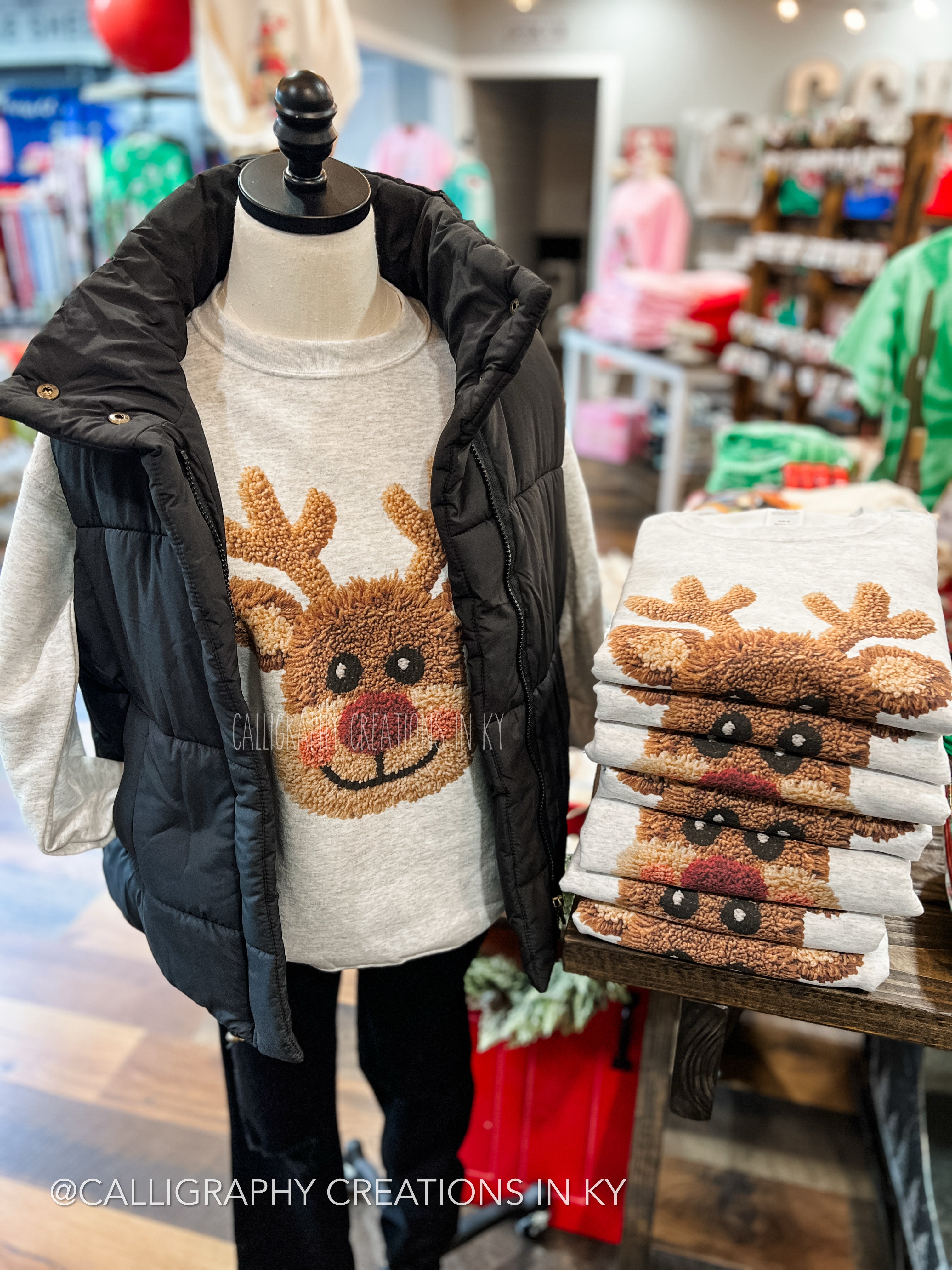 Faux Crochet Reindeer Sweatshirt