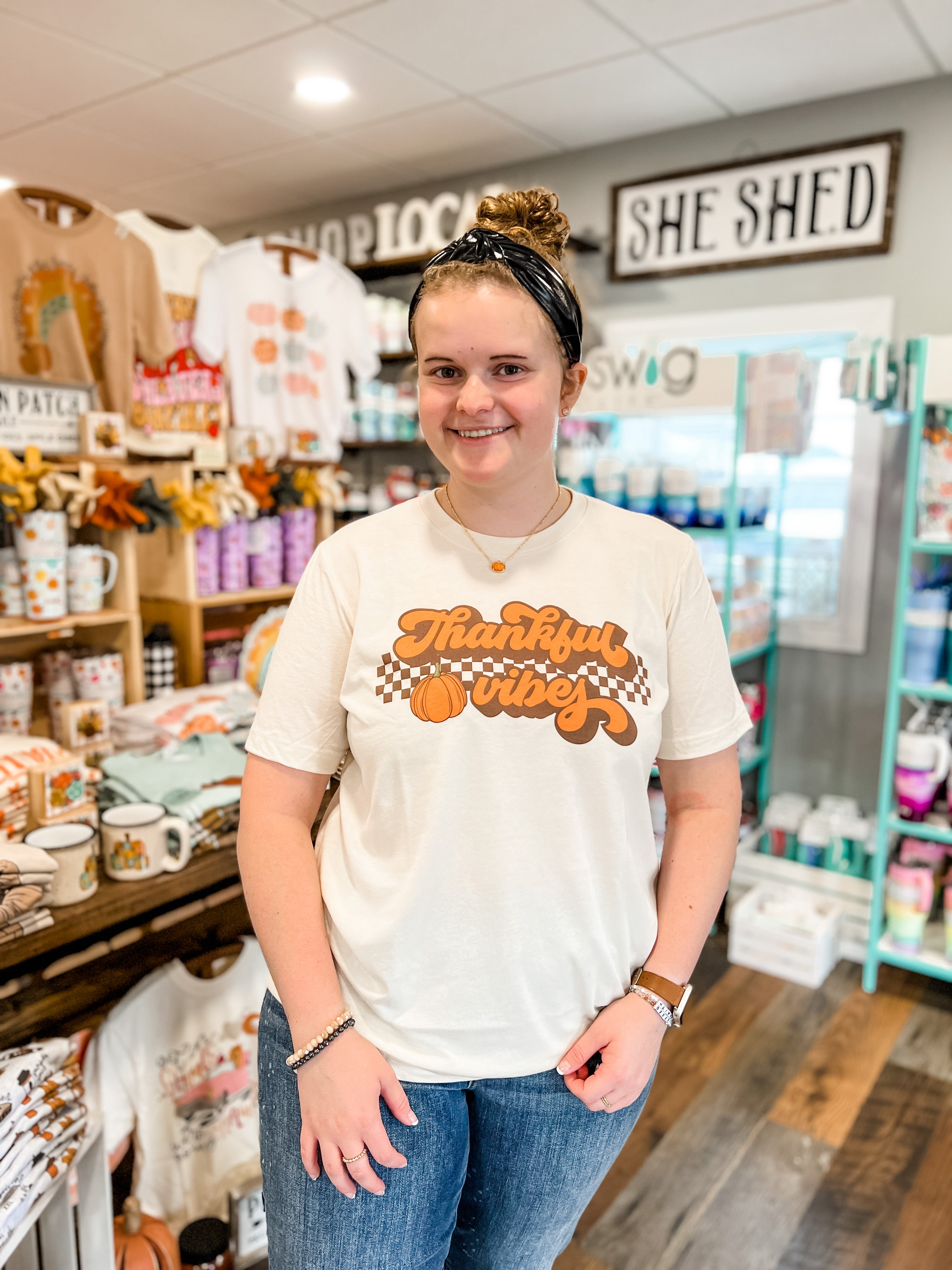 Checkered Thankful Vibes Tee *FINAL SALE*