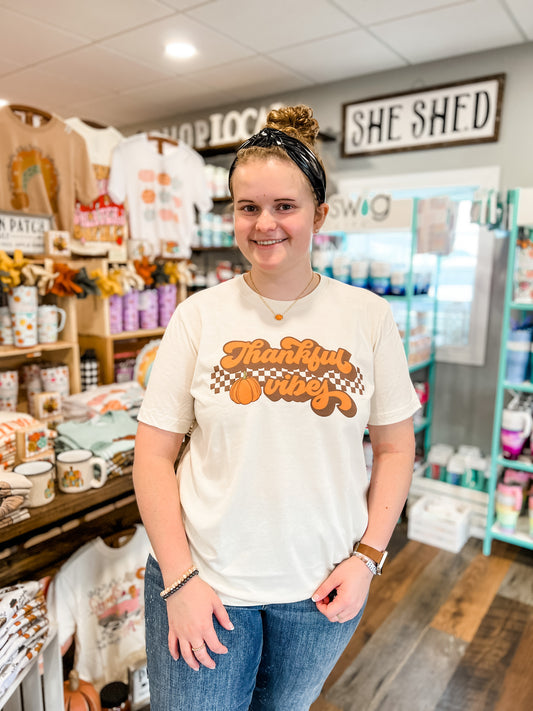 Checkered Thankful Vibes Tee