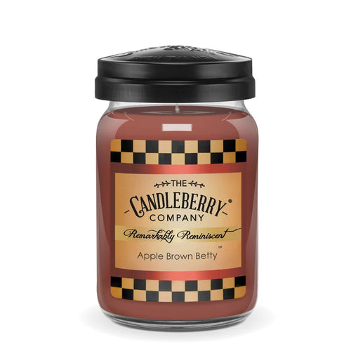 A large jar of Apple Brown Betty scented candle wax by The Candleberry Company.