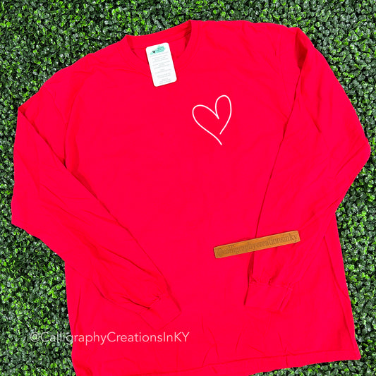 Red Simple Heart LS Tee FINAL SALE