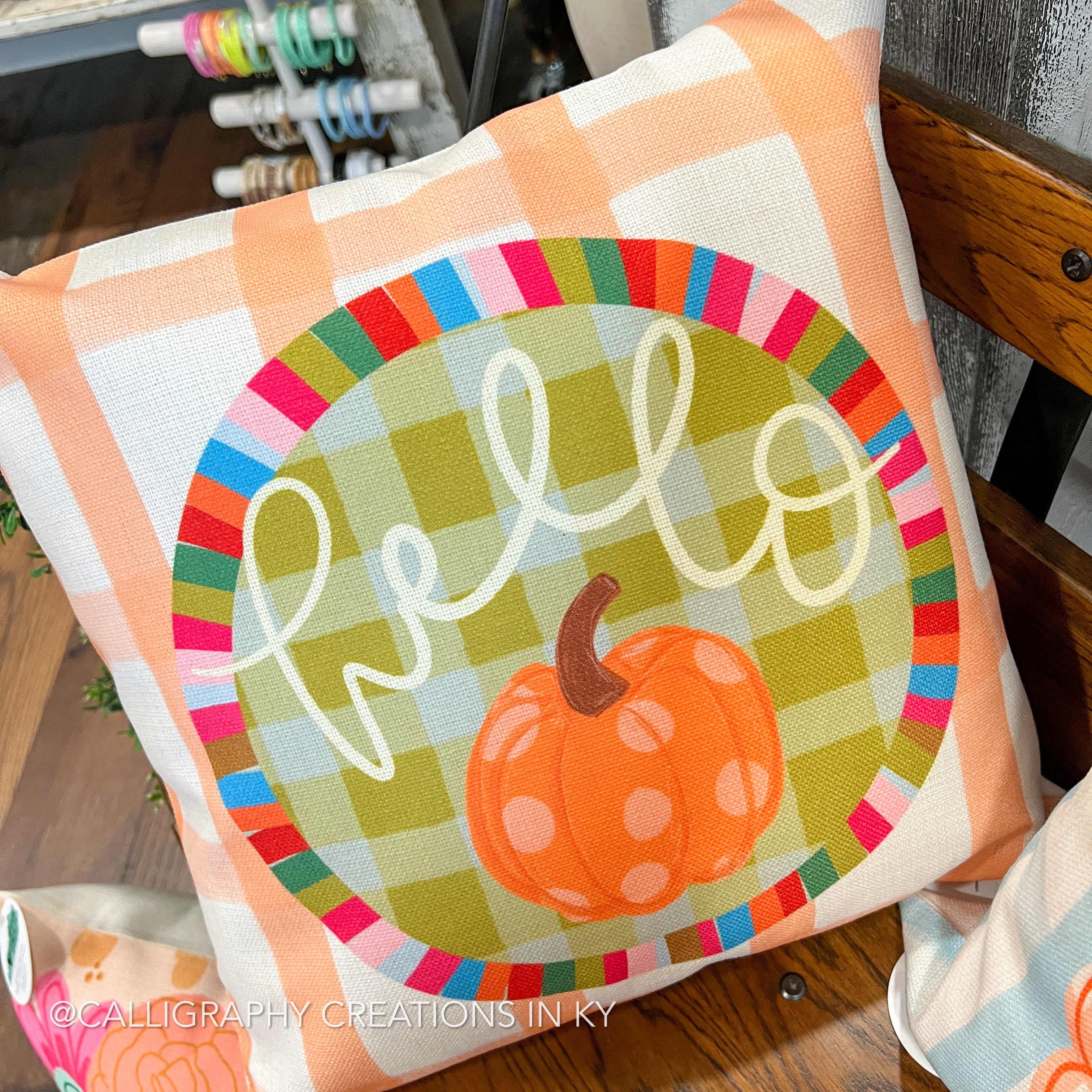 Hello Pumpkin Square Pillow • Doodles by Rebekah