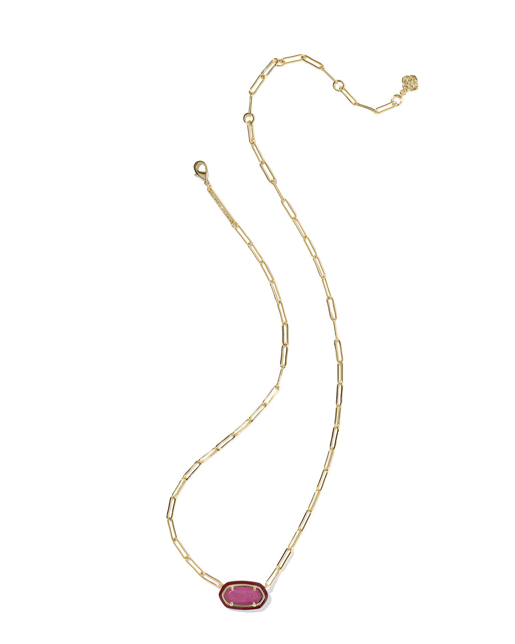 Kendra Scott Elisa Enamel Frame Paperclip Necklace - Gold Maroon Magnesite
