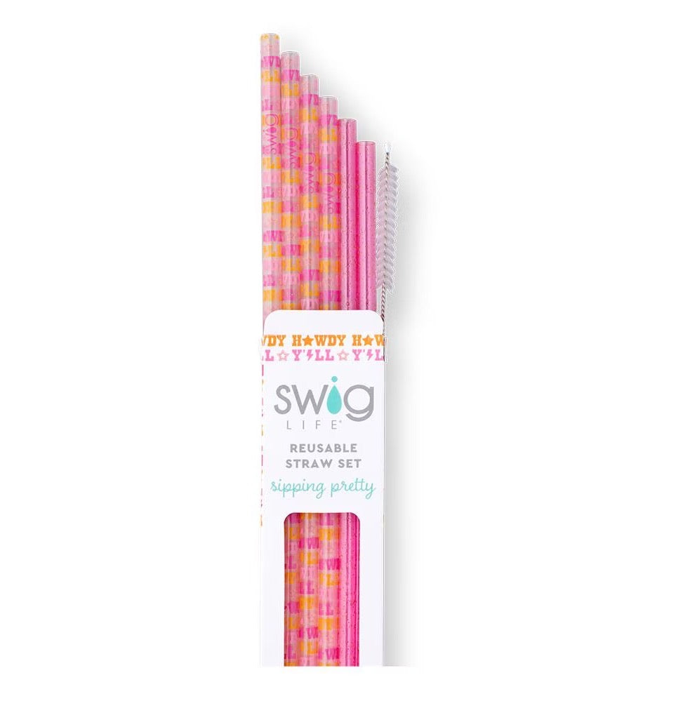 Howdy Yall + Pink Glitter Swig Reusable Straw Set *FINAL SALE*