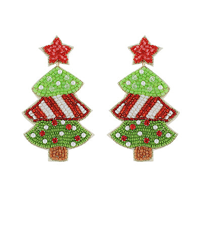 Seed Bead Christmas Tree Earrings