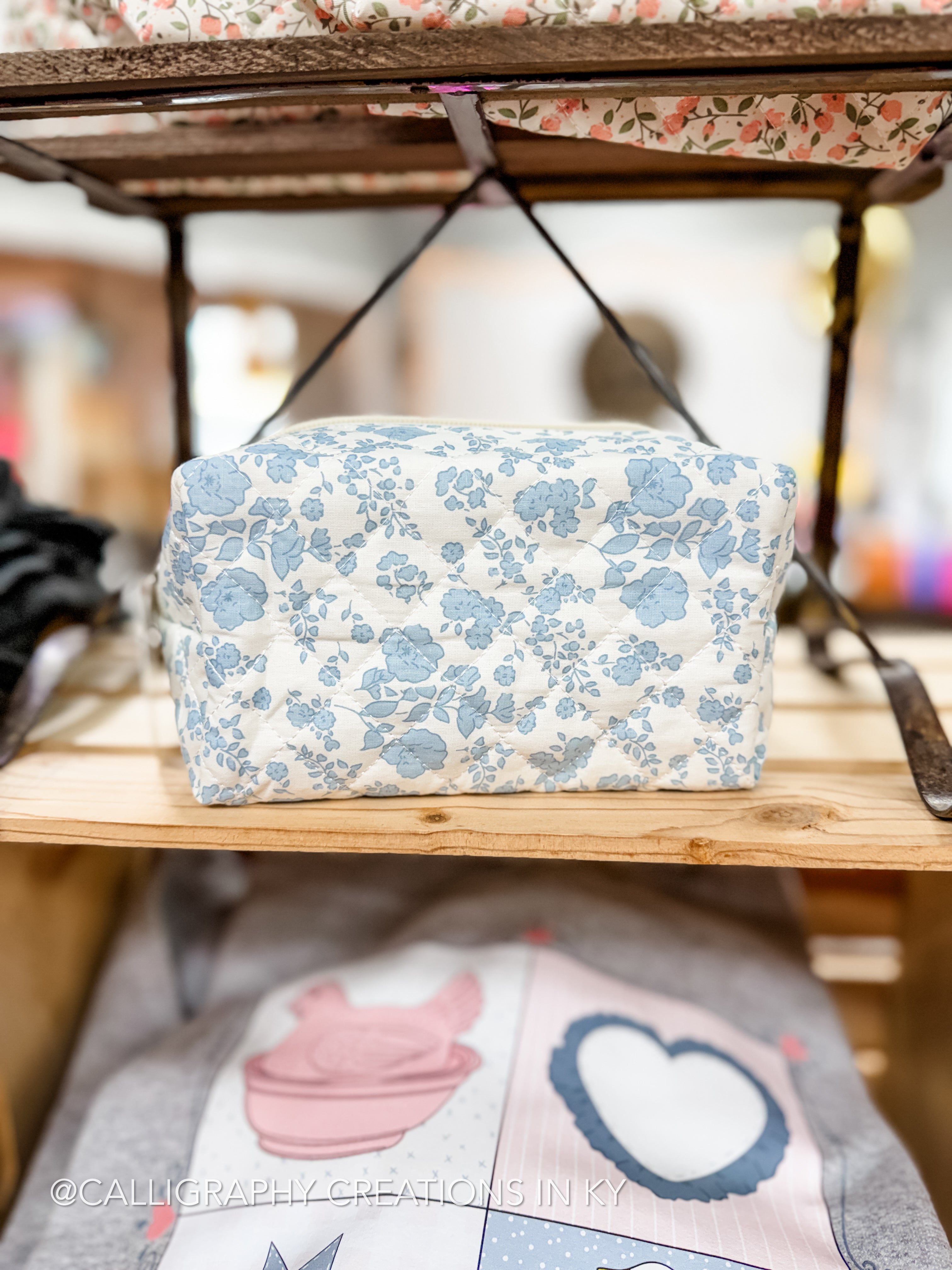 Vintage Inspired Blue Floral Quilted Pouch