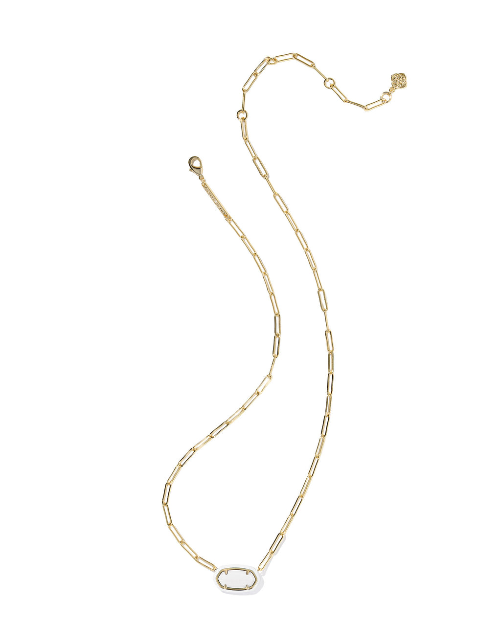 Kendra Scott Elisa Enamel Frame Paperclip Necklace - Gold White Mother Of Pearl