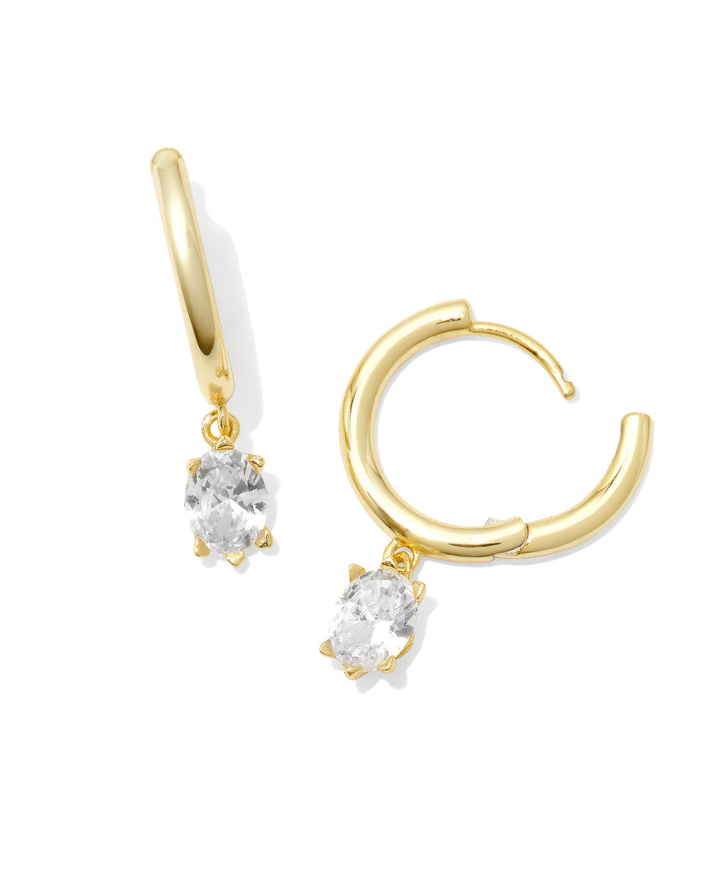 Kendra Scott Cailin Single Stone Huggie Earrings - Gold White Crystal